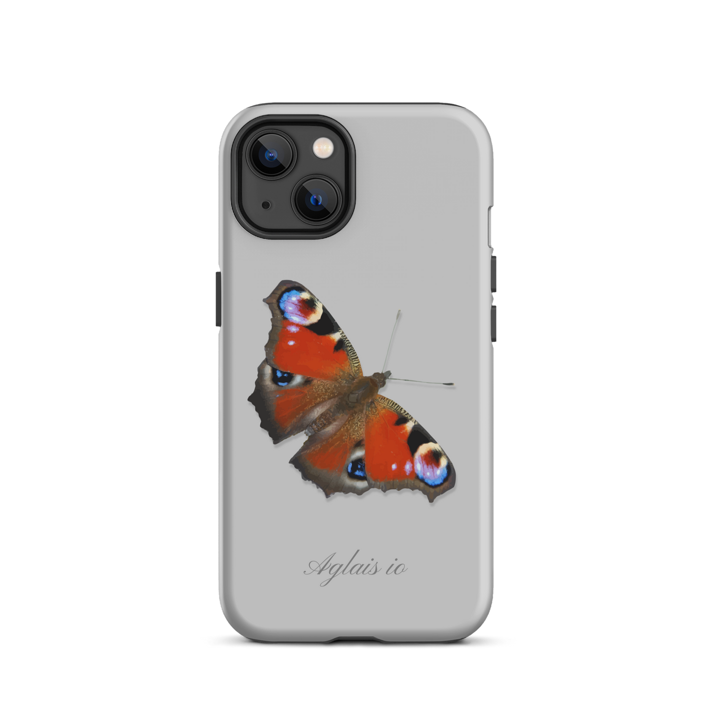 Graue iPhone-Hülle mit Tagpfauenauge-Muster, schützende Silikonhülle für iPhone