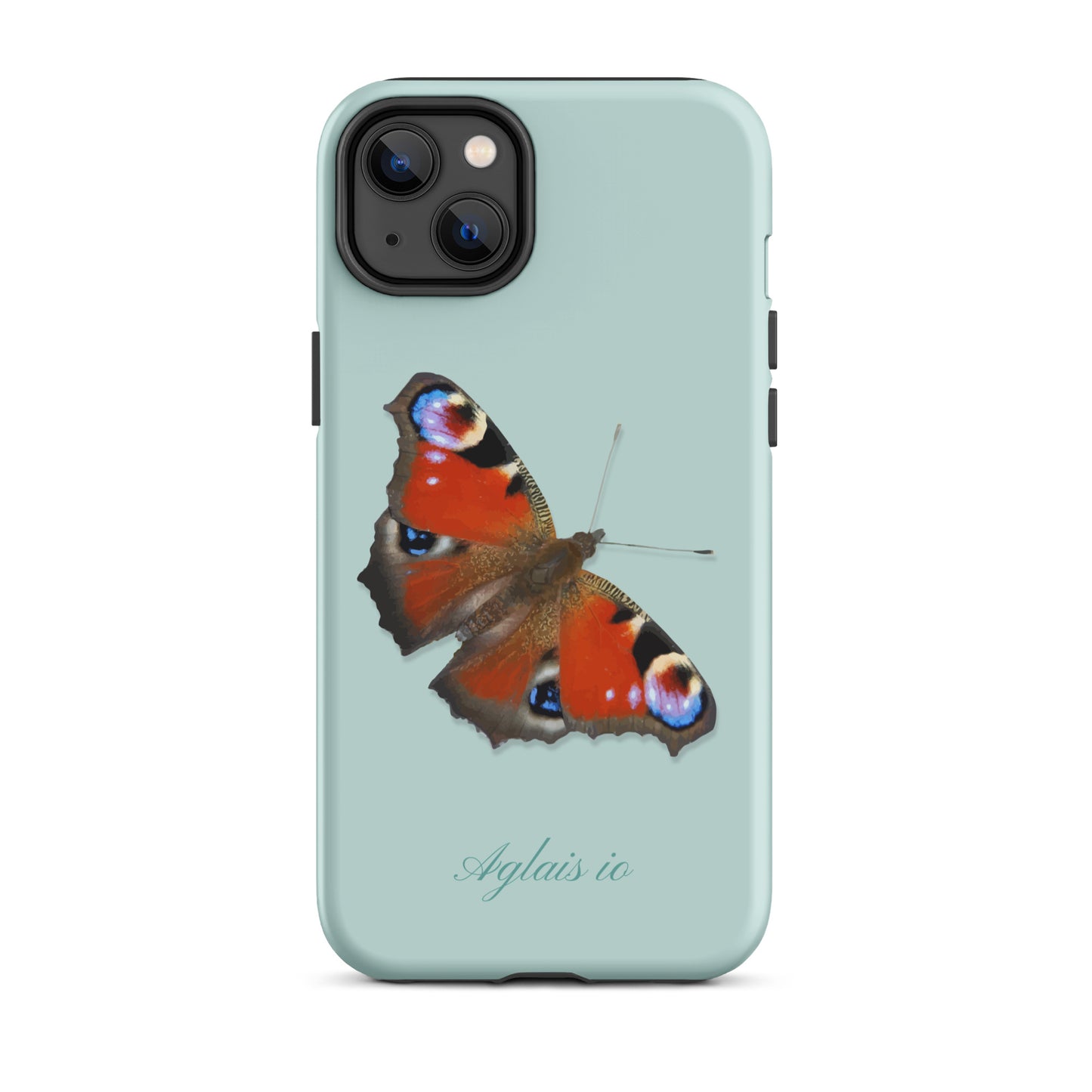 Hellblaue iPhone-Hülle mit Tagpfauenauge-Muster, schützende Silikonhülle für iPhone