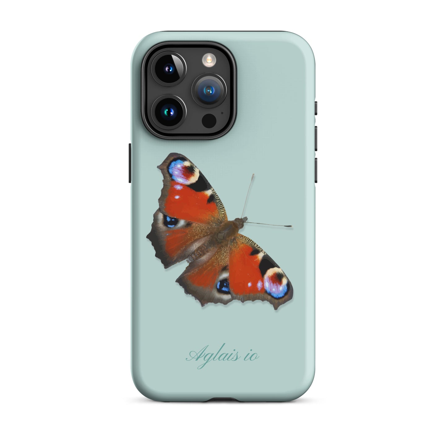 iPhone Case mit Tagpfauenauge-Muster in Hellblau, schützende Handyhülle mit Naturdesign