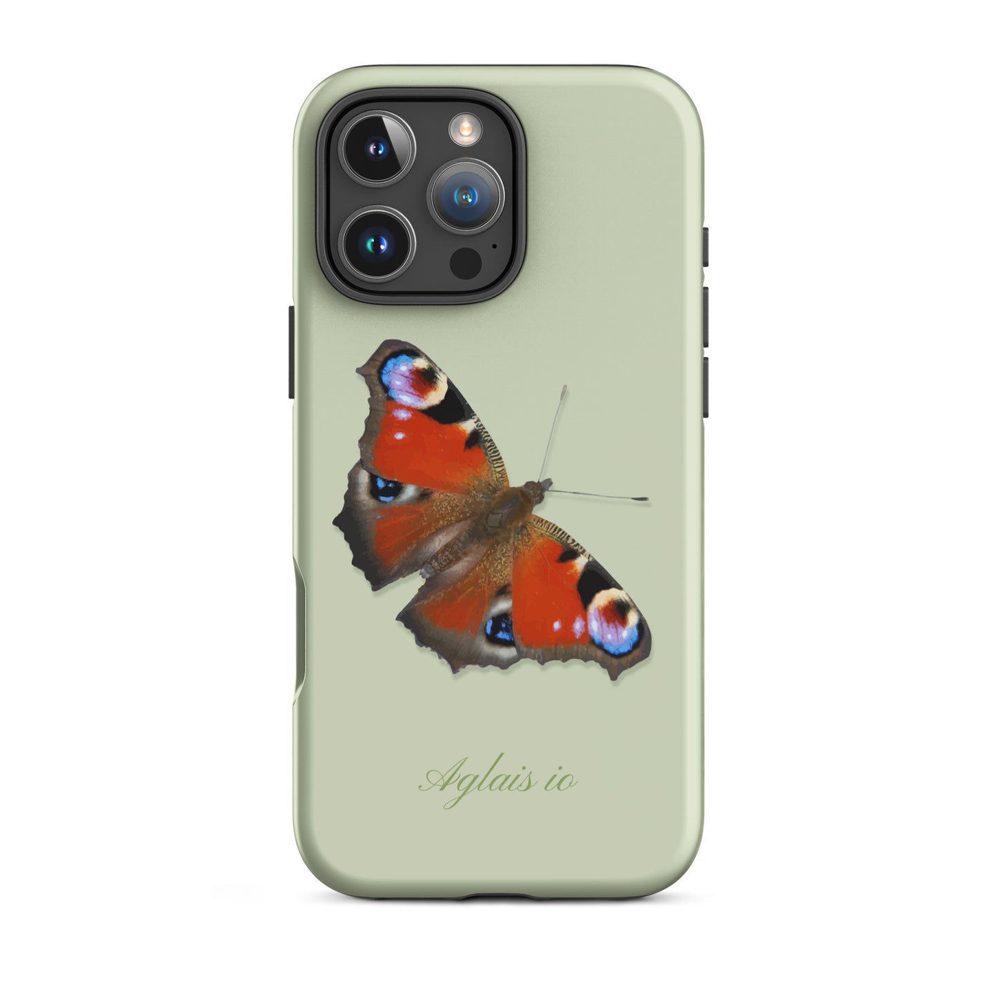 iPhone Case Tagpfauenauge in Hellgrün mit Schmetterlingsmotiv auf der Rückseite