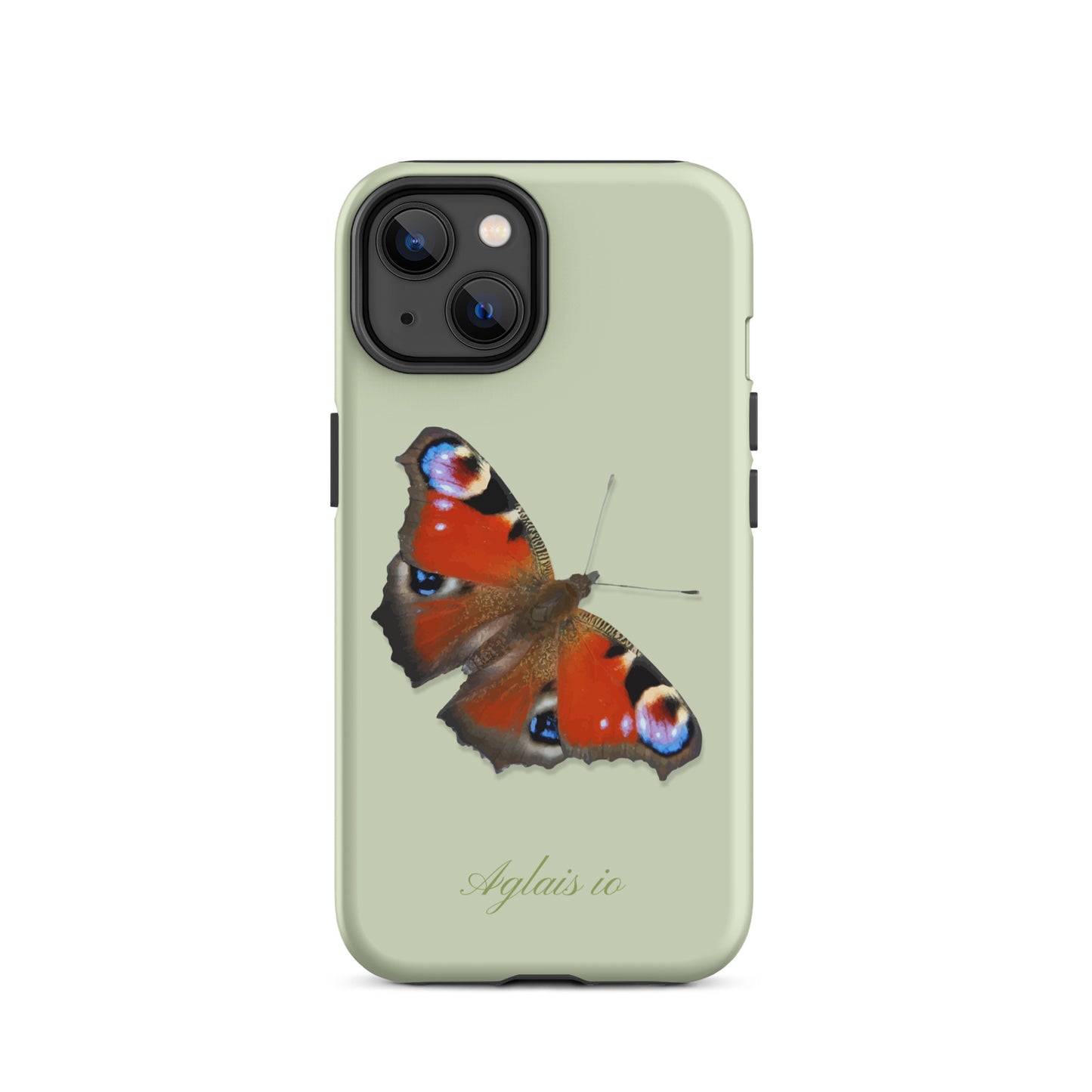 iPhone Case mit Tagpfauenauge-Muster in Hellgrün, schützende Handyhülle mit Naturmotiv