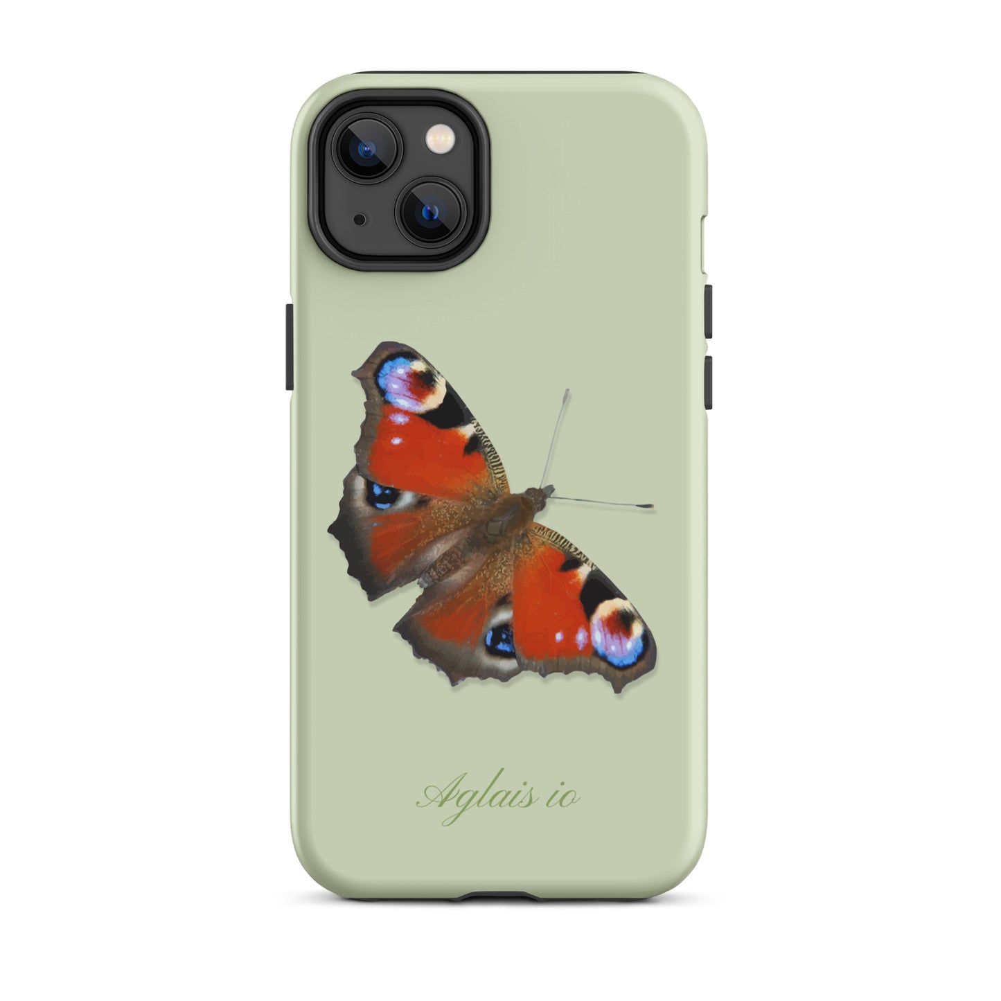 iPhone-Hülle mit Tagpfauenauge-Muster in Hellgrün, schützende Handyhülle aus robustem Material