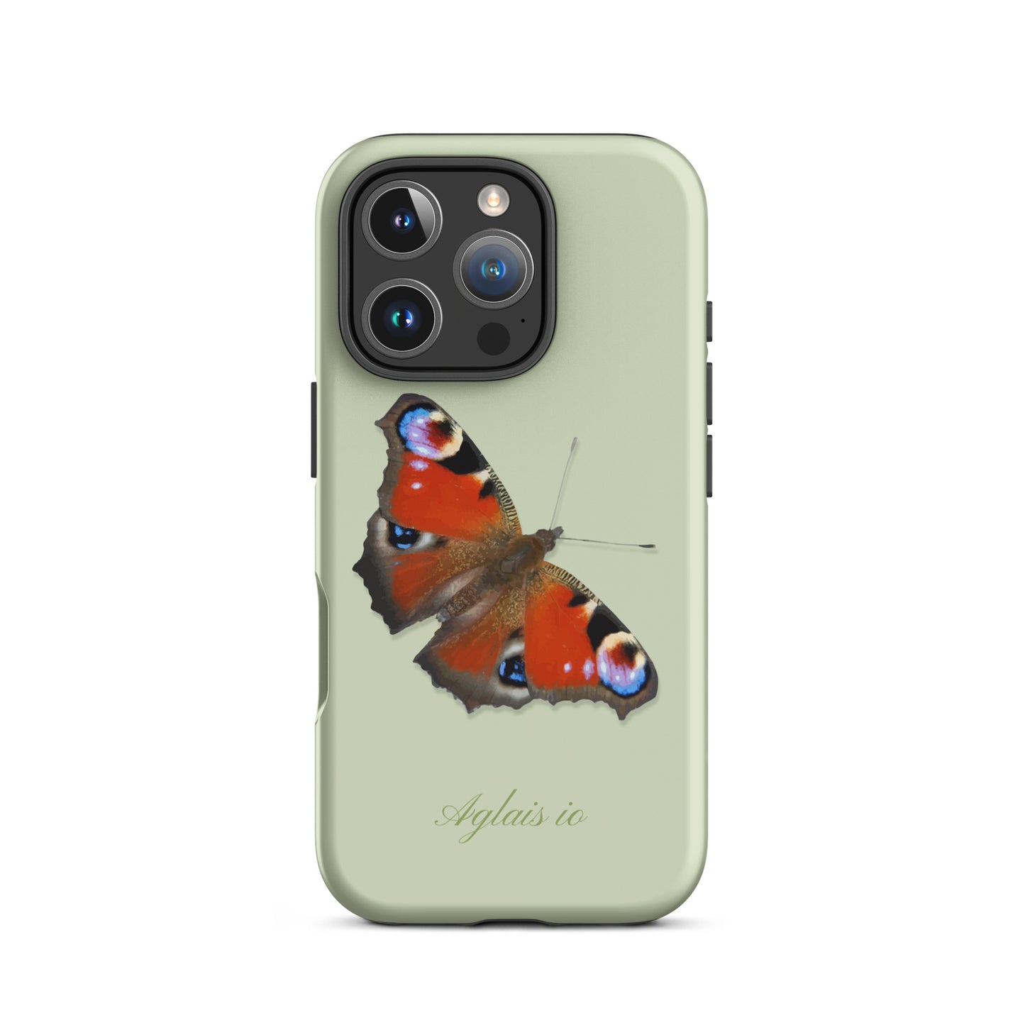 iPhone Case mit Tagpfauenauge-Muster in Hellgrün, schützende Handyhülle aus robustem Material