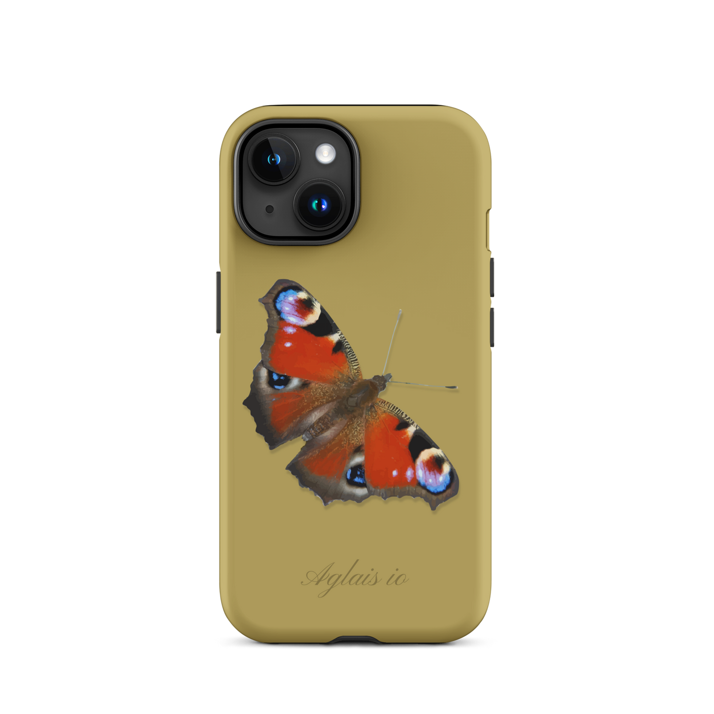 iPhone Case mit Tagpfauenauge-Muster in Ockergelb, schützende Handyhülle mit Naturdesign