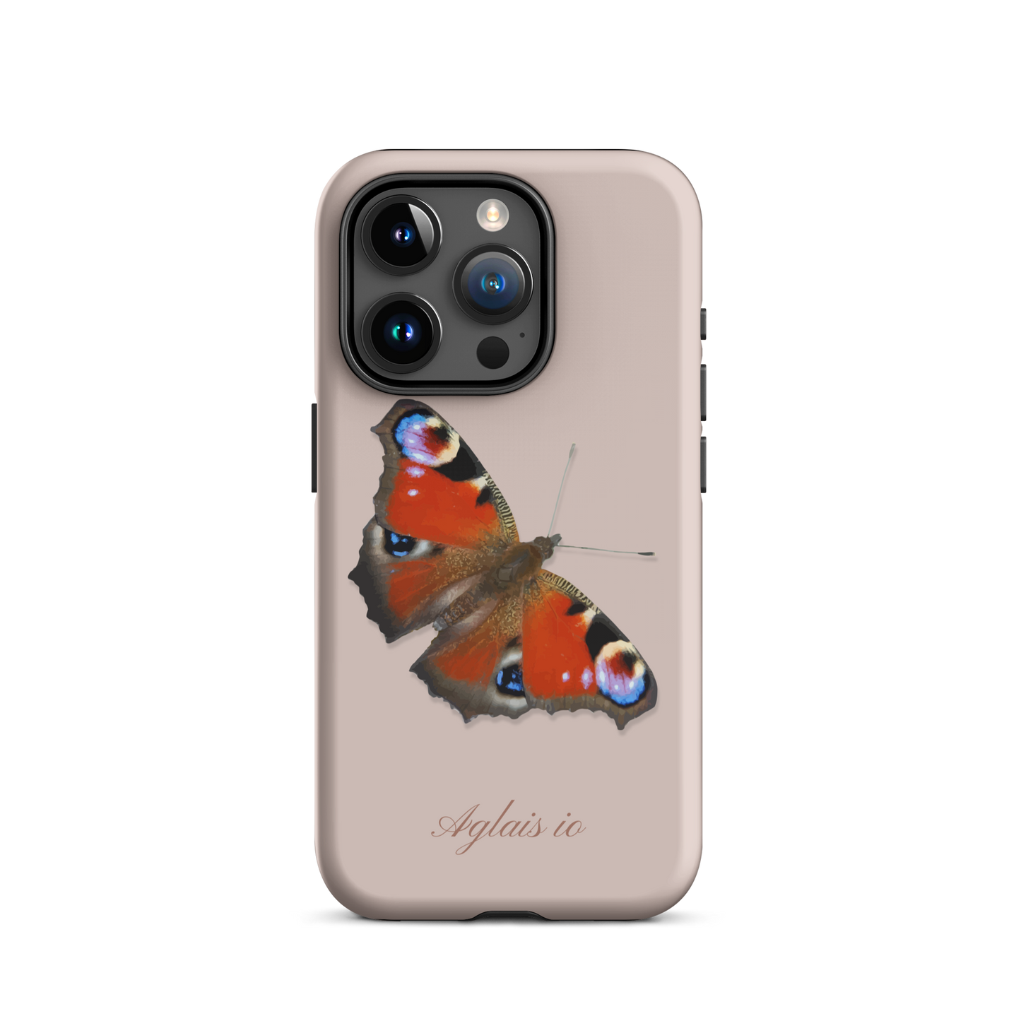 iPhone Handyhülle mit Tagpfauenauge Motiv in Rosa, seitliche Ansicht