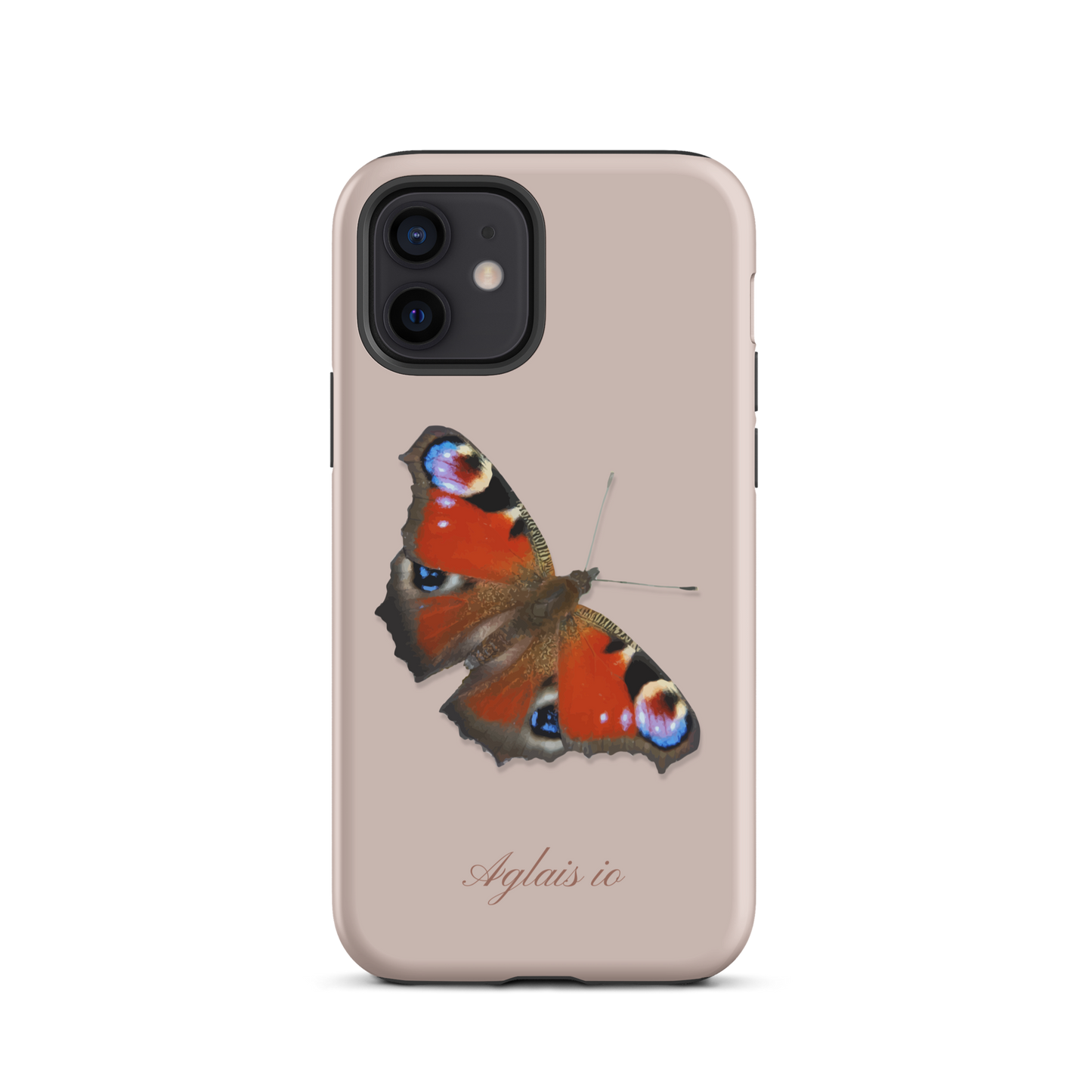Rosa iPhone-Hülle mit Tagpfauenauge-Motiv, schützende Silikonhülle für iPhone.