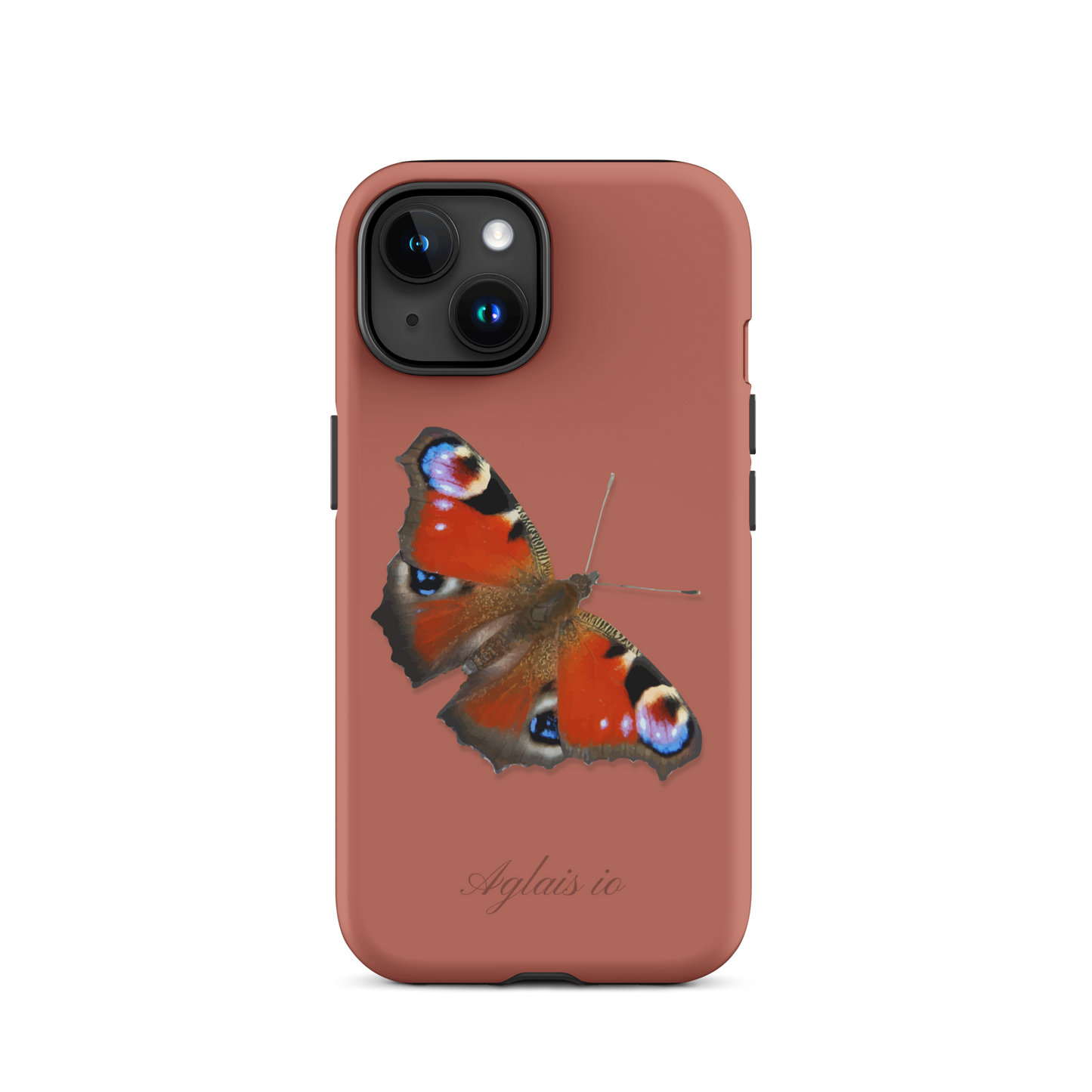 iPhone Case mit Tagpfauenauge-Muster in Ziegelrot auf einem iPhone