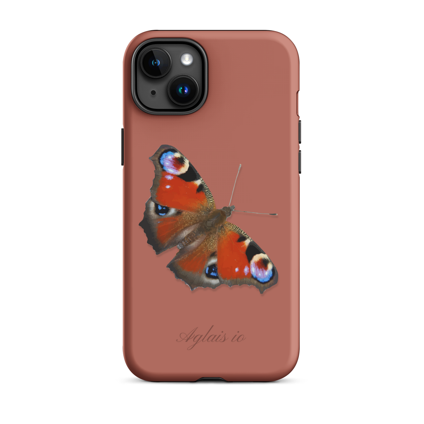 iPhone-Hülle mit Tagpfauenauge-Muster in Ziegelrot, Seitenansicht