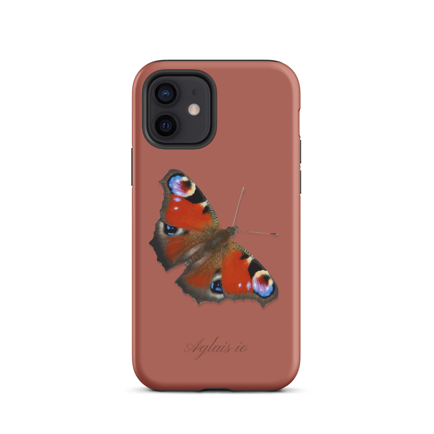iPhone-Hülle mit Tagpfauenauge-Motiv in Ziegelrot, Seitenansicht