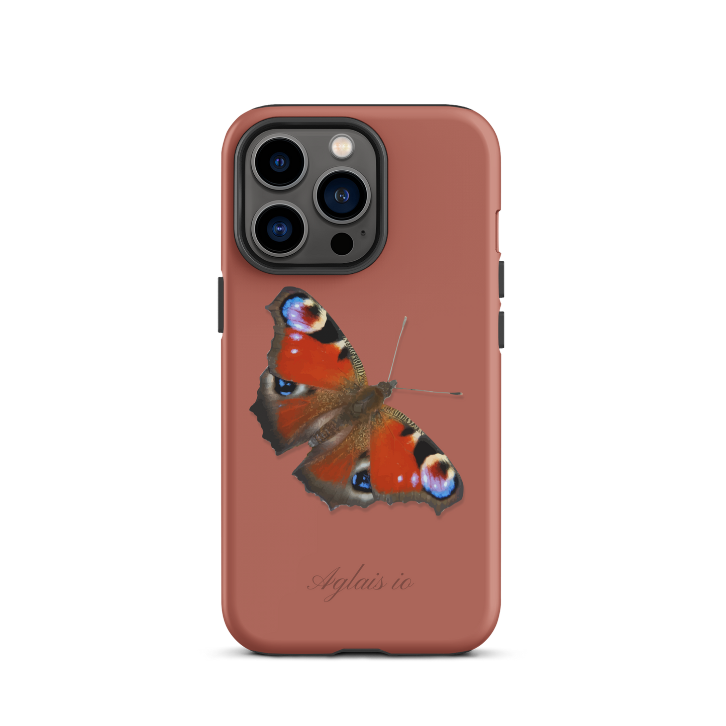 iPhone Hülle mit Tagpfauenauge-Muster in Ziegelrot, robustes Design