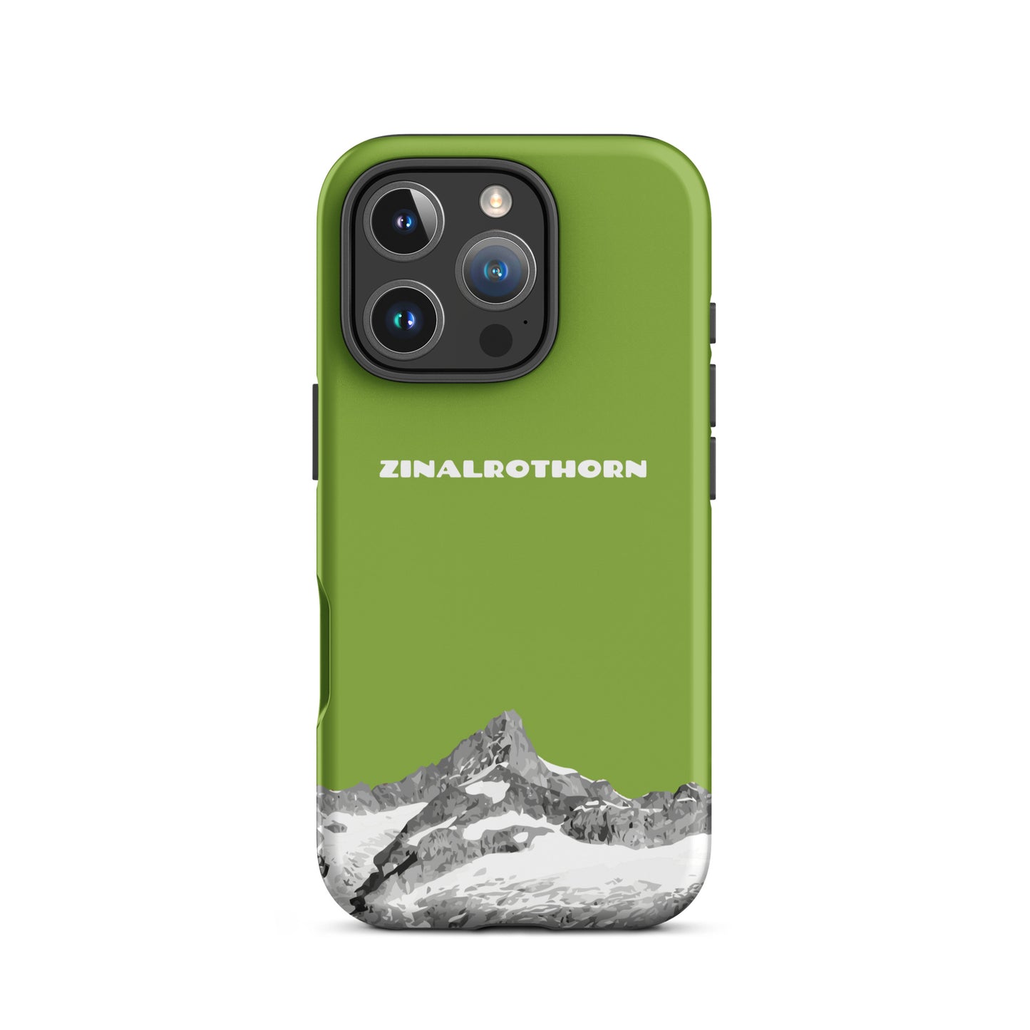 Gelbgrüne iPhone 16 Pro Hard Case mit Zinalrothorn-Motiv, robustes Design für optimalen Schutz