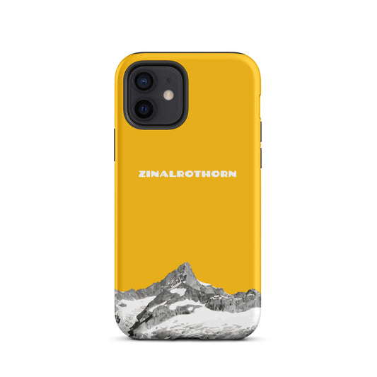 Goldgelbe iPhone 16 Pro Max Hard Case mit Zinalrothorn-Bergmotiv aus dem Wallis, Schweiz