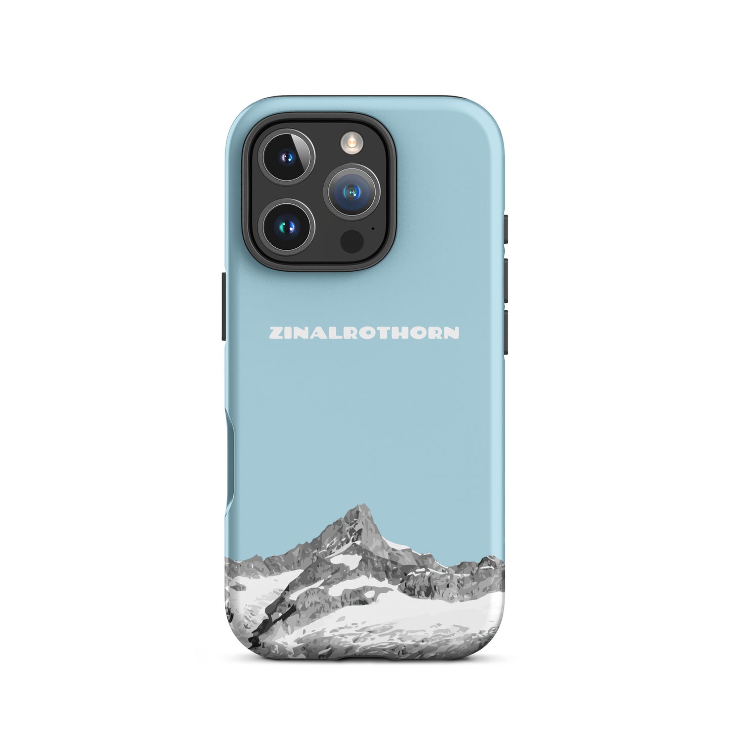 Hellblaue iPhone 16 Pro Handyhülle mit Zinalrothorn-Motiv, Hard Case, alpine Landschaftsansicht