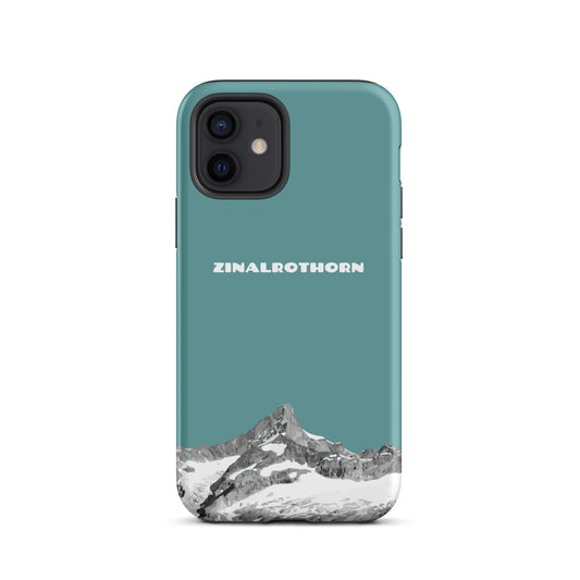 Kadettenblaue iPhone 16 Pro Max Hard Case mit Zinalrothorn-Motiv, robuste Handyhülle mit Alpenpanorama aus dem Wallis.