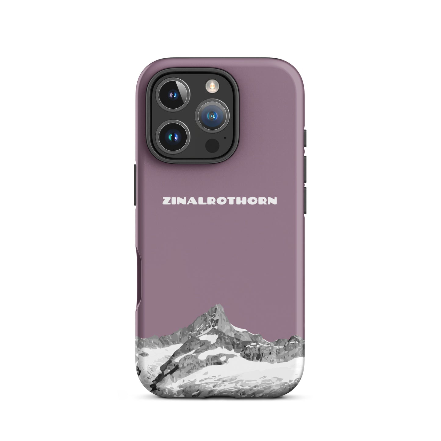 iPhone 16 Pro Hard Case in Pastellviolett mit Zinalrothorn-Motiv, robuste Handyhülle mit Alpenpanorama aus dem Wallis