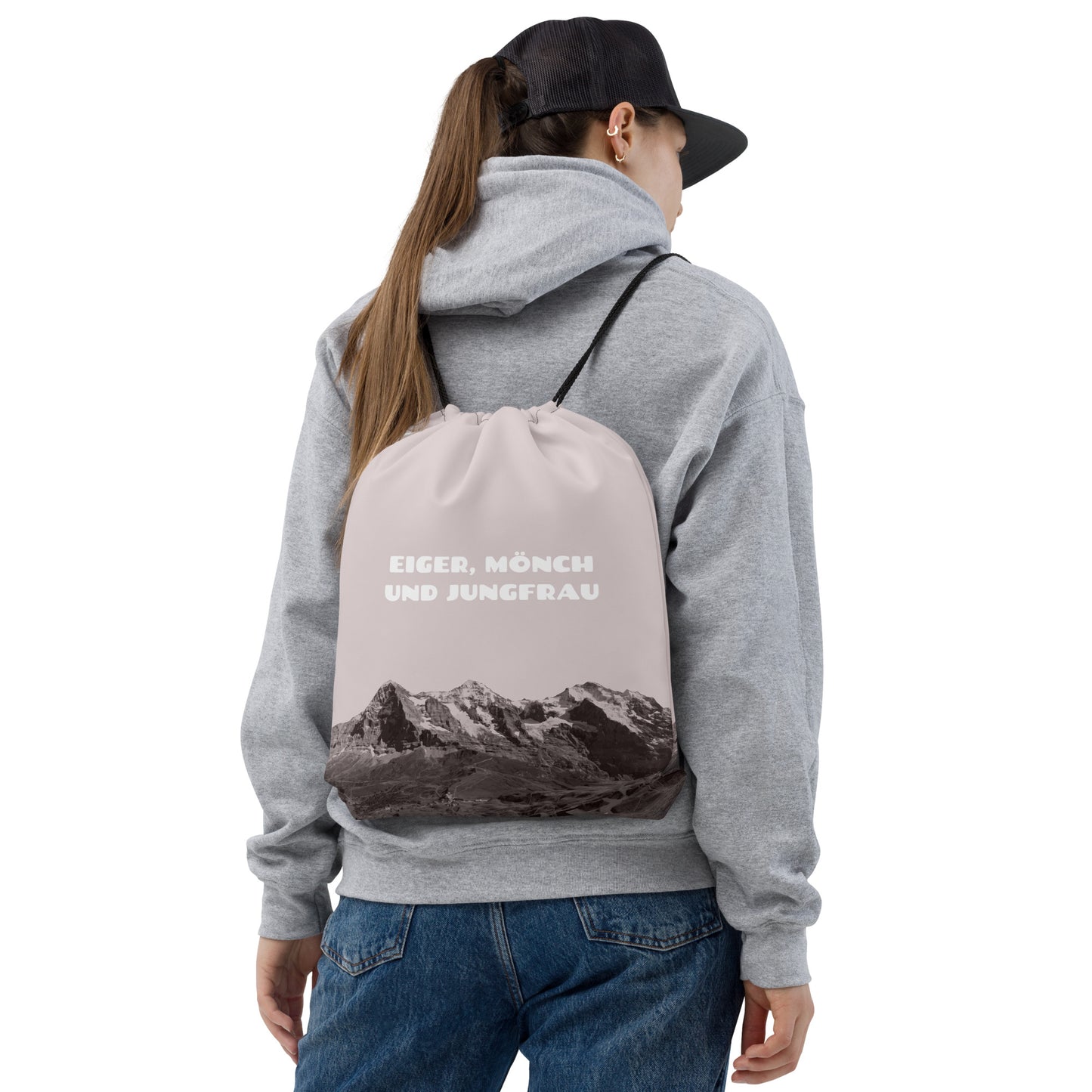 Rosa Säckli mit Bergkette mit Eiger, Mönch und Jungfrau