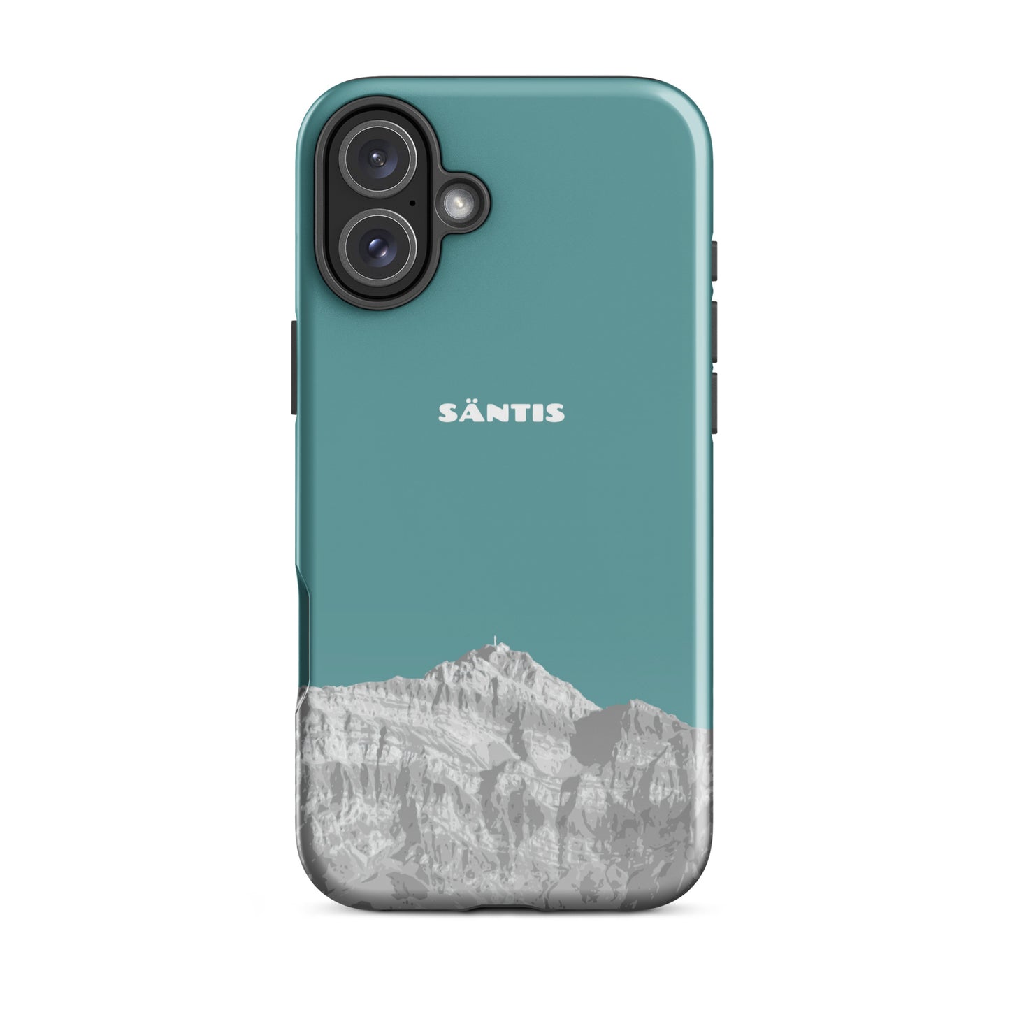 Kadettenblaue iPhone-Hülle 'Säntis' mit glänzender Oberfläche, Vorderansicht.