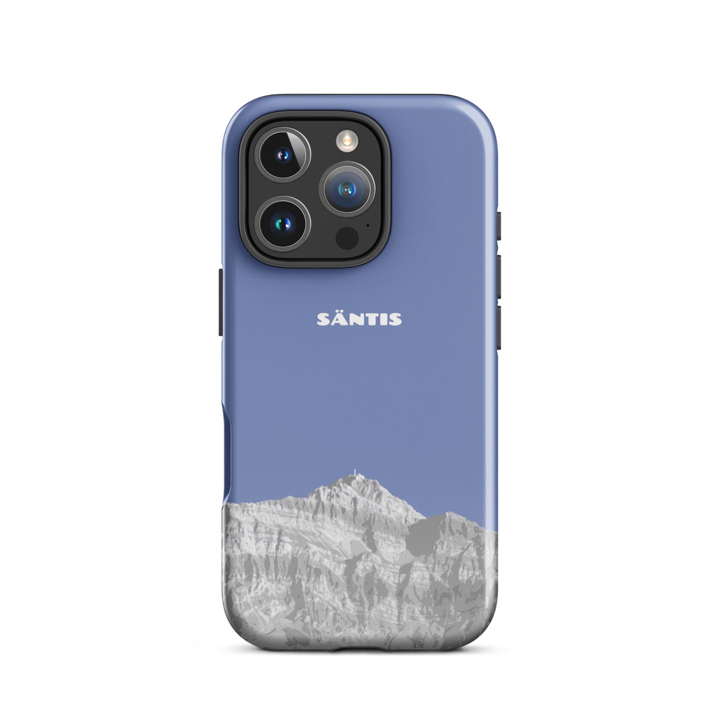 iPhone 16 Pro Hülle in Pastellblau mit glänzender Oberfläche, Vorderansicht
