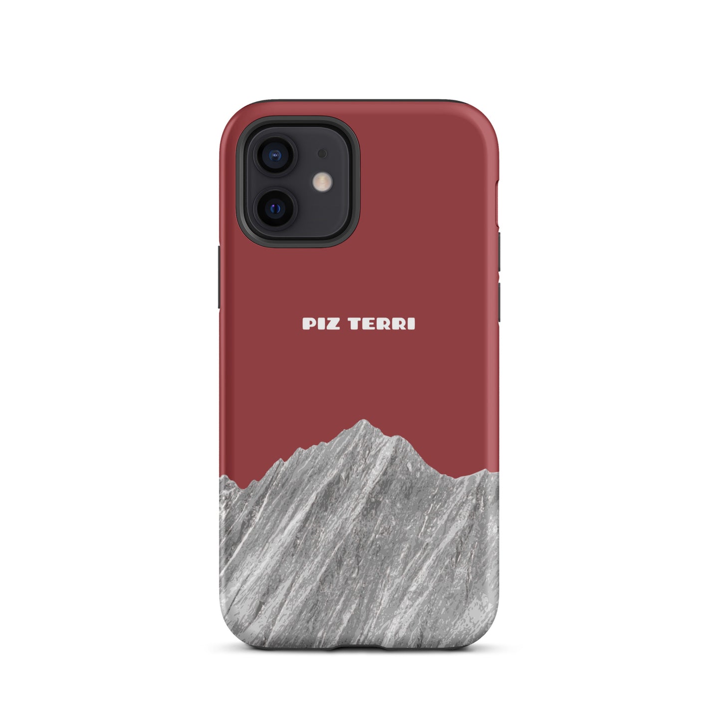 Robuste iPhone Hülle in Rot mit Piz Terri Motiv, matte Oberfläche, passend für iPhone 12
