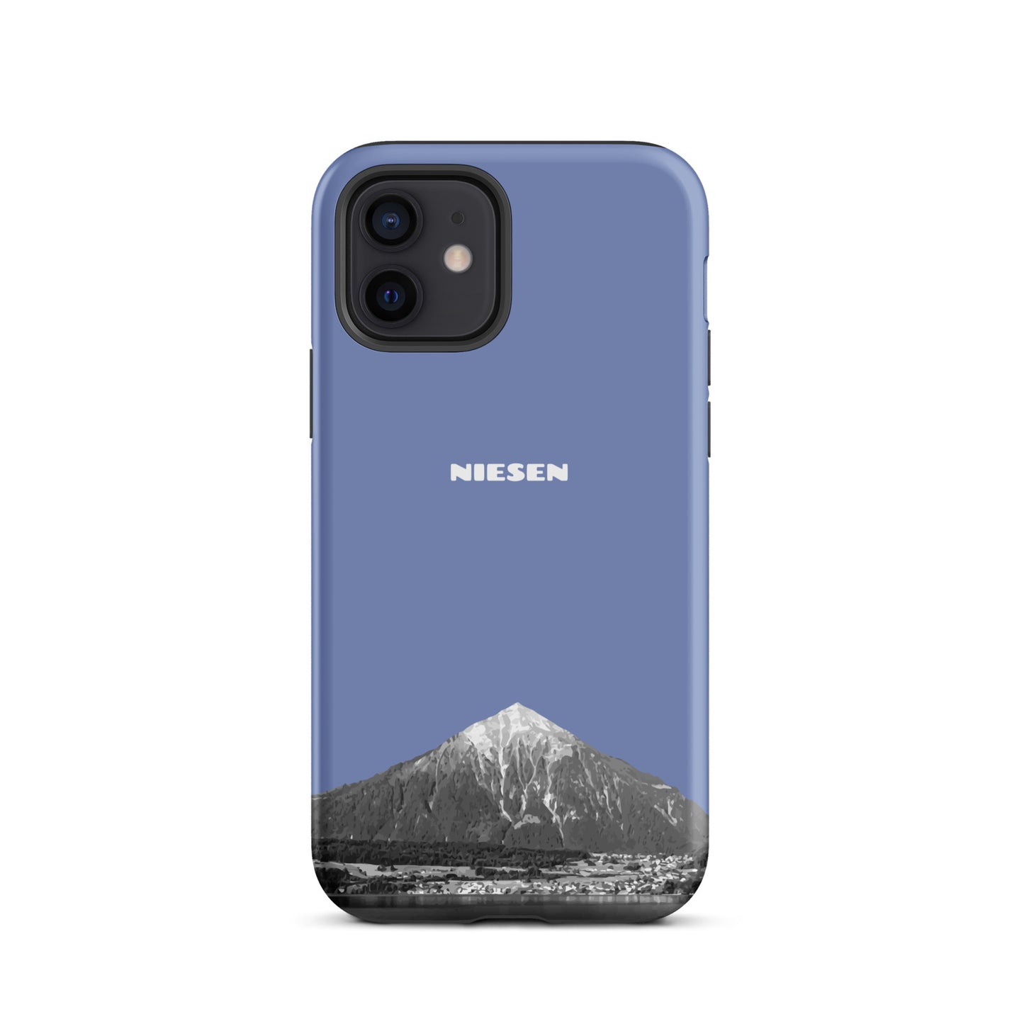 Pastellblaue iPhone 12 Handyhülle mit Niesen-Motiv, mattierte Oberfläche, stoßfest