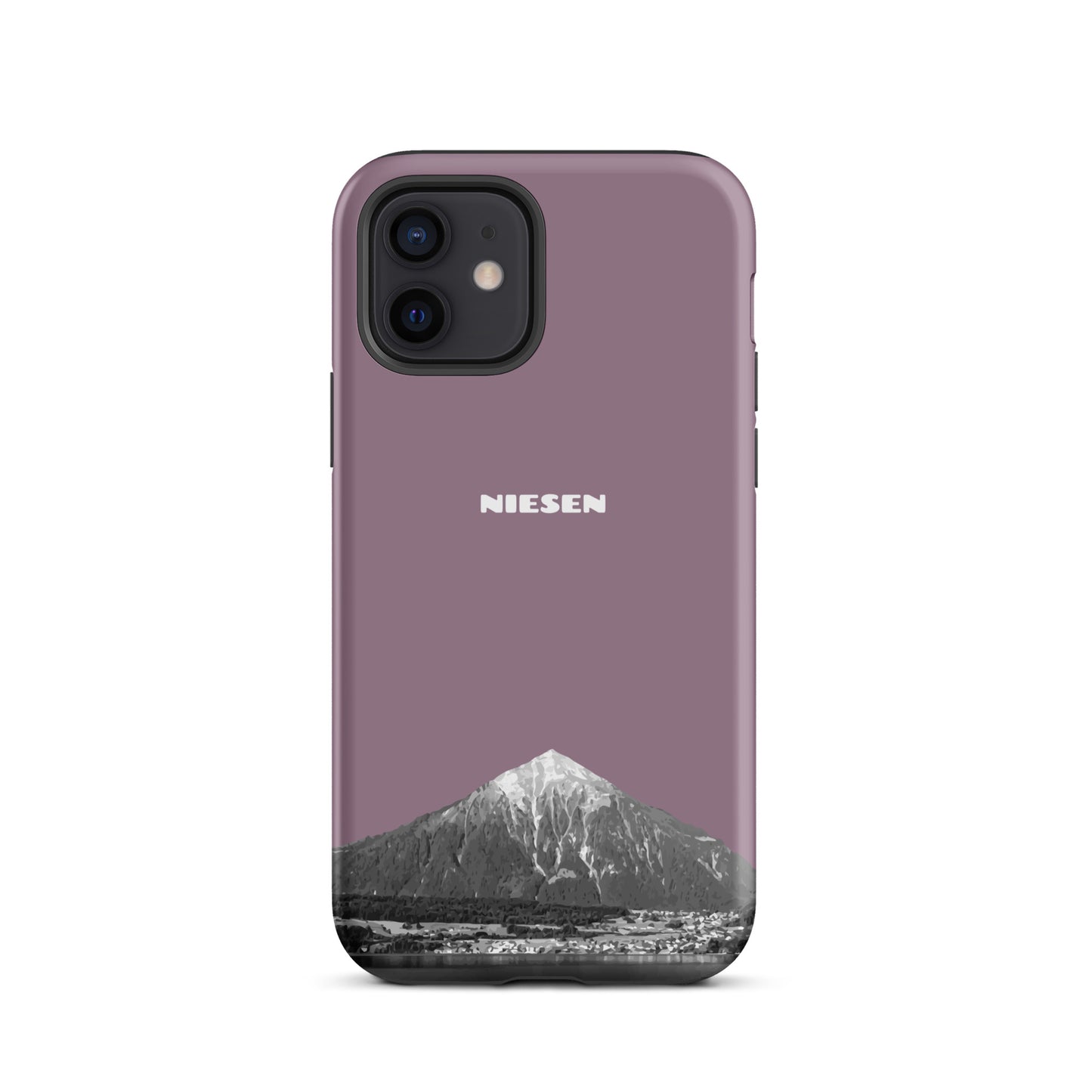 Pastellviolette iPhone 12 Hülle mit Niesen-Motiv, matt, stoßfest, präzise Aussparungen.