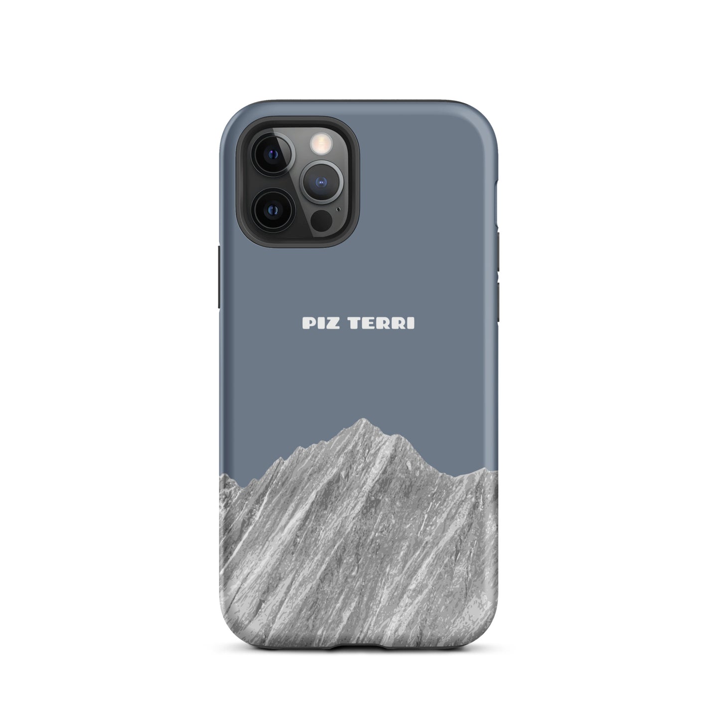 Schiefergraue iPhone Hülle mit strukturierter Oberfläche und präzisen Ausschnitten für Kamera und Anschlüsse.