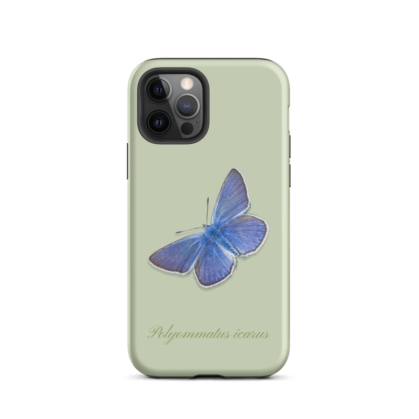 Matte iPhone 12 Pro Hülle in Hellgrün, Bläuling Design, stoßfest, Vorderansicht