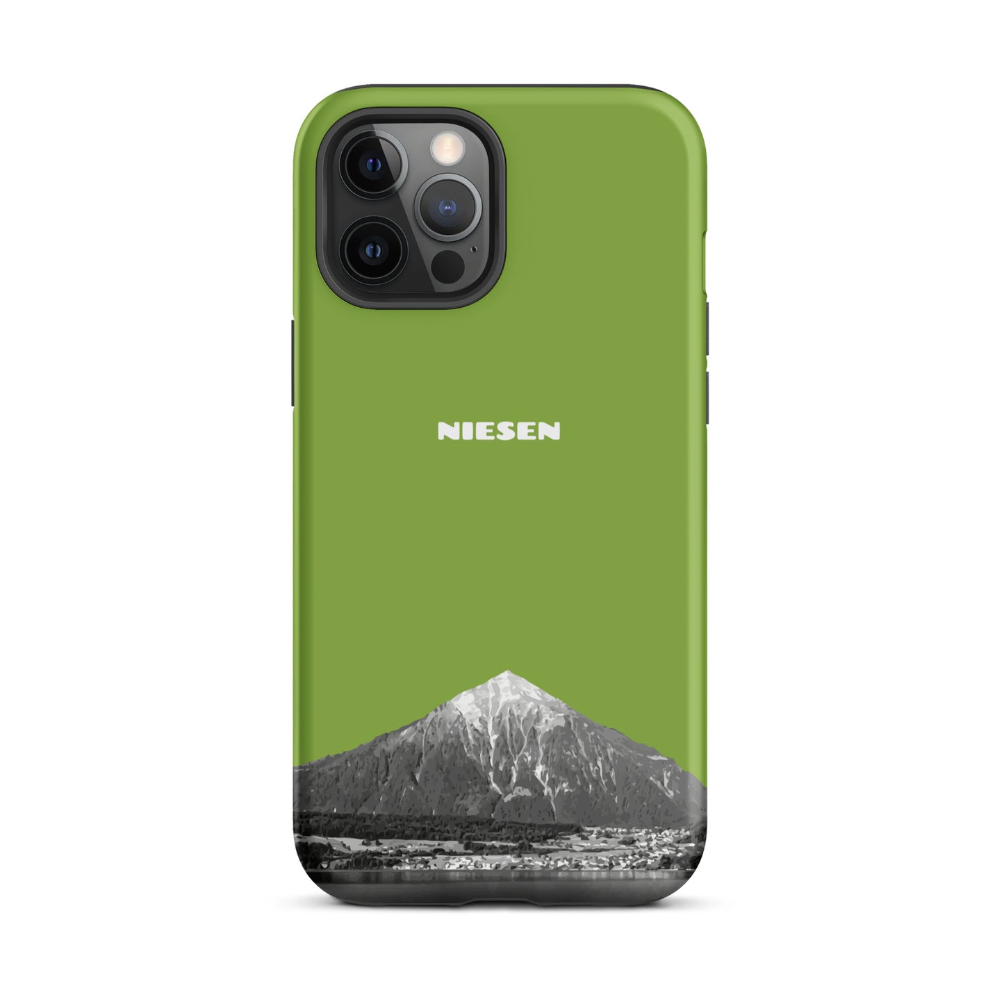 Gelbgrüne iPhone 12 Pro Max Hülle mit Niesen-Motiv, matt, stoßfest