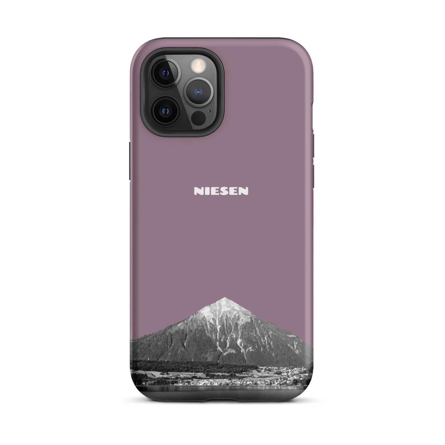 Pastellviolette iPhone 12 Pro Max Handyhülle mit Niesen-Motiv und mattem Finish.