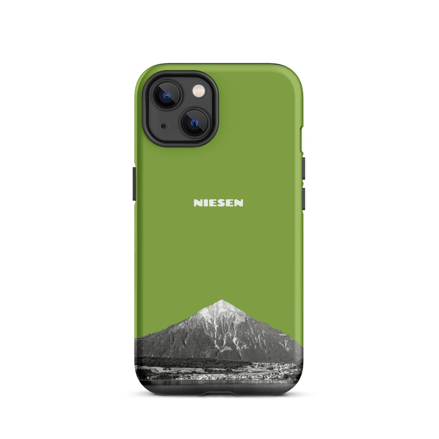 Gelbgrüne iPhone 13 Handyhülle mit Niesen-Motiv, matt, stoßfest