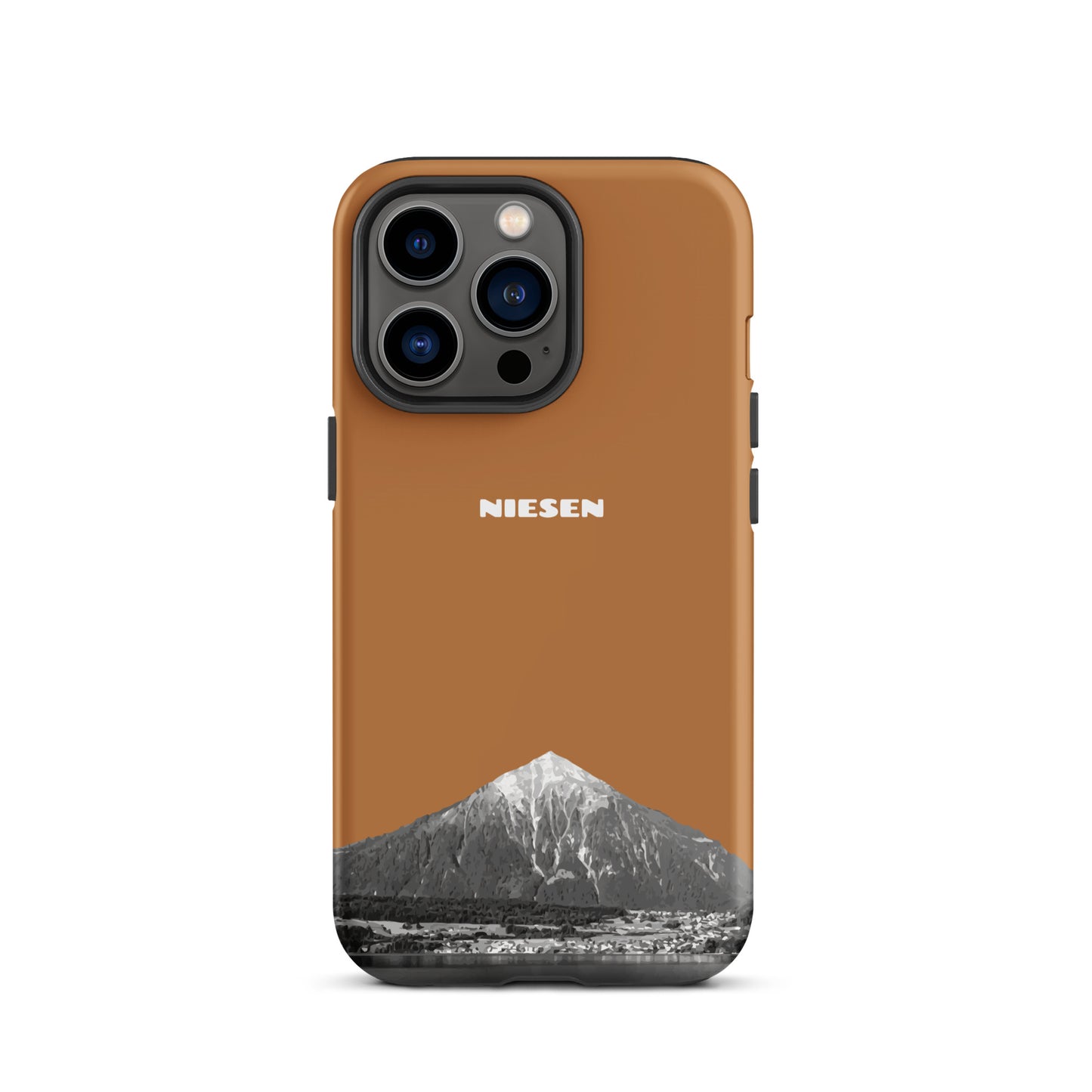 Handyhülle iPhone Case - Niesen - Kupfer für Apple iPhone 13 Pro mit Motiv des Berges Niesen am Thunersee im Berner Oberland.