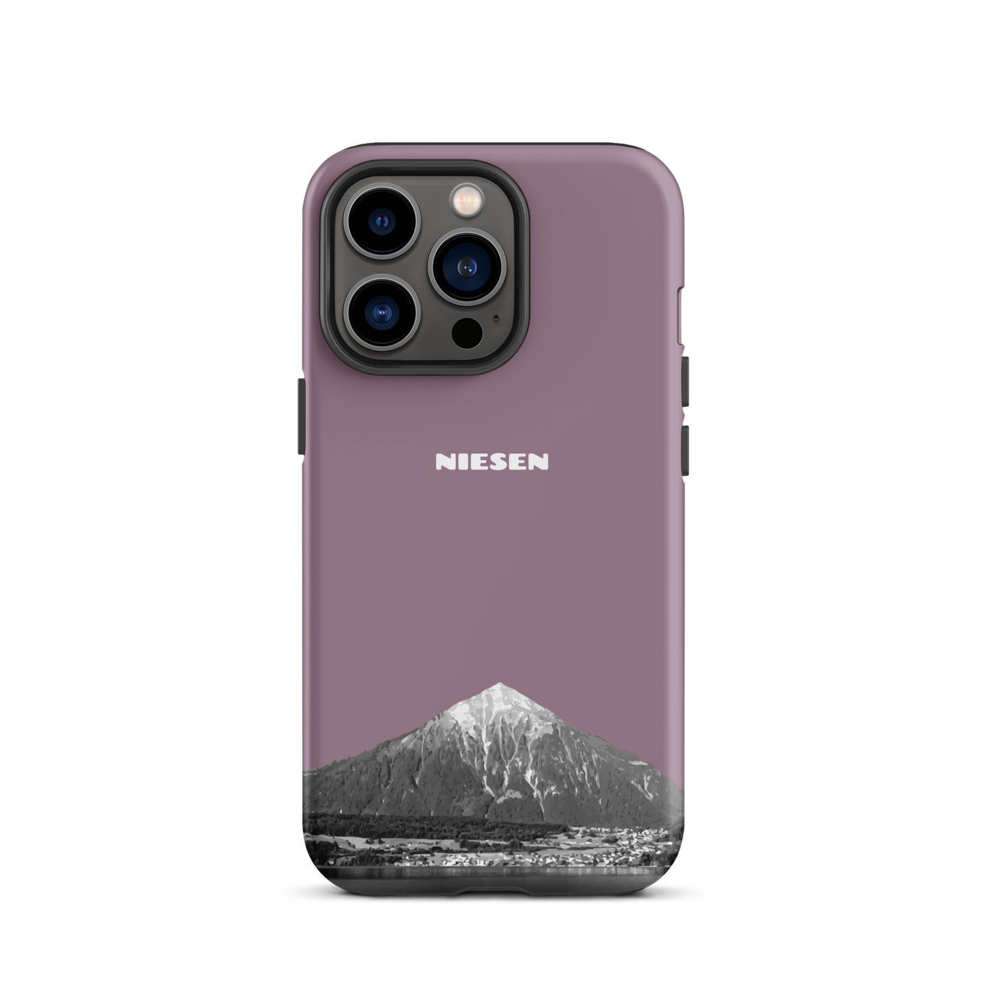 Pastellviolette iPhone 13 Pro Handyhülle mit Niesen-Motiv, matt, robust, präzise Aussparungen