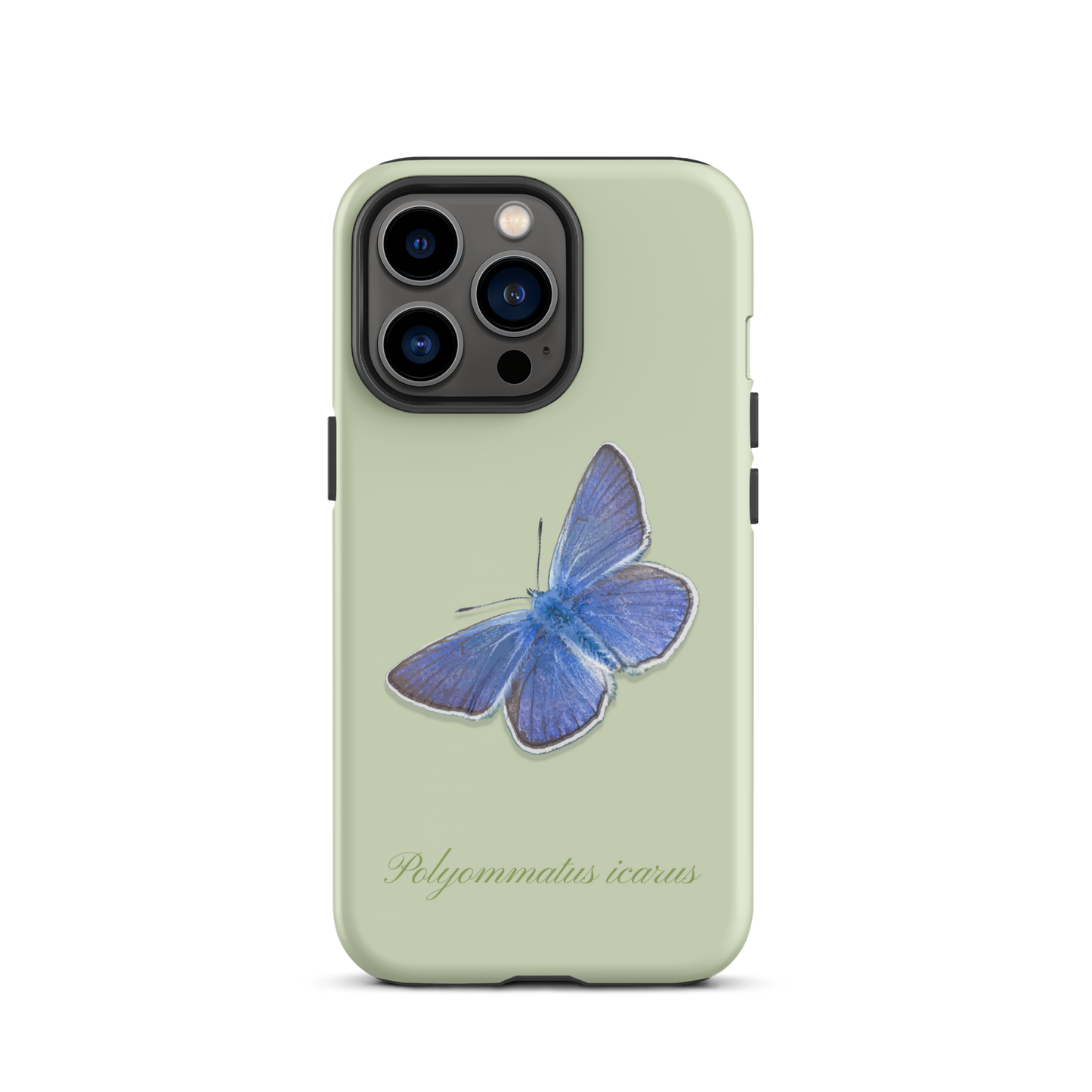 Matte iPhone-Hülle in Hellgrün mit Bläulingsmuster, Frontansicht