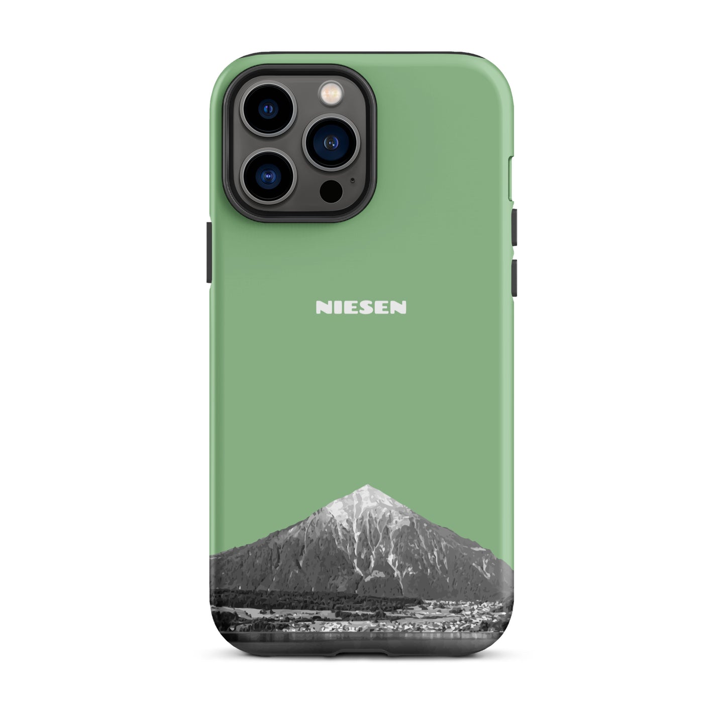 Hellgrüne iPhone 13 Pro Max Hülle mit Niesen-Motiv, matt, robust, Schutzhülle für Apple iPhone.