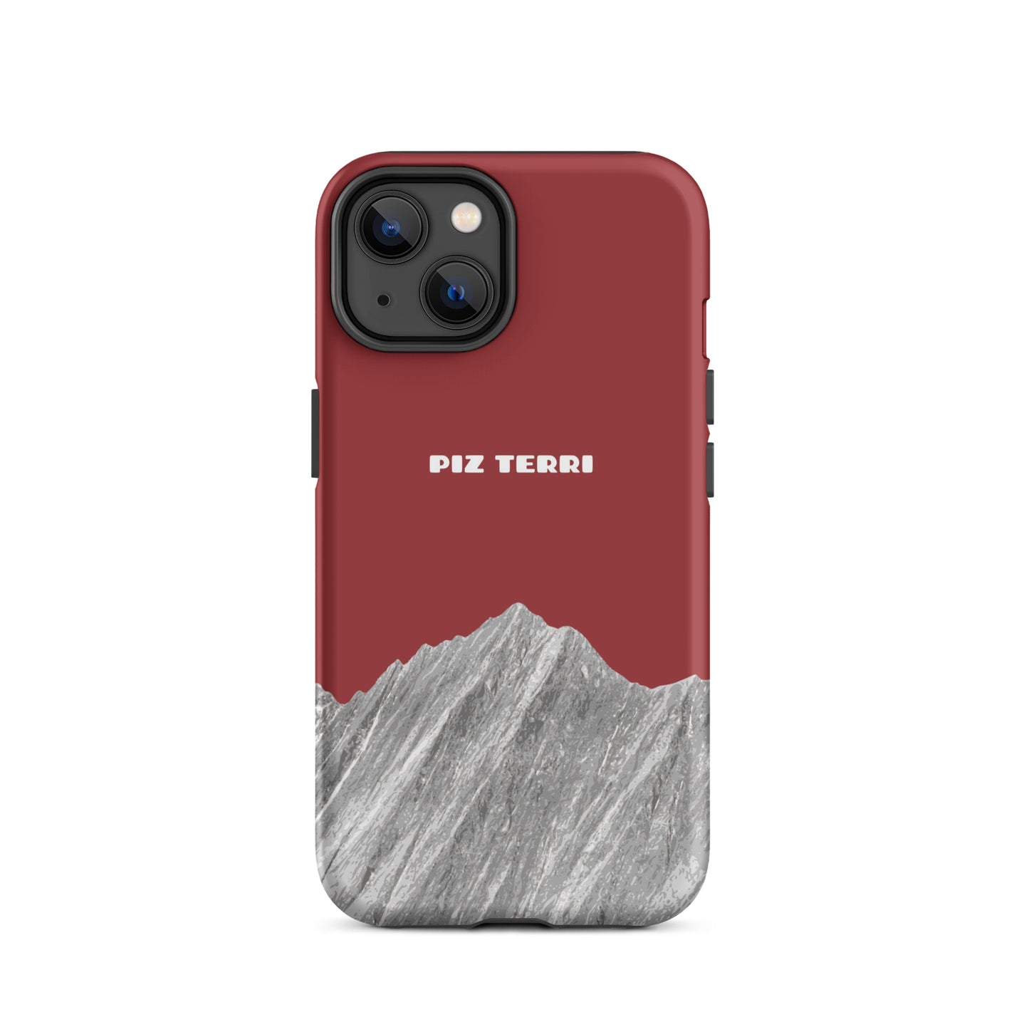 Matte iPhone 14 Hülle in Rot mit Piz Terri Motiv aus der Schweiz