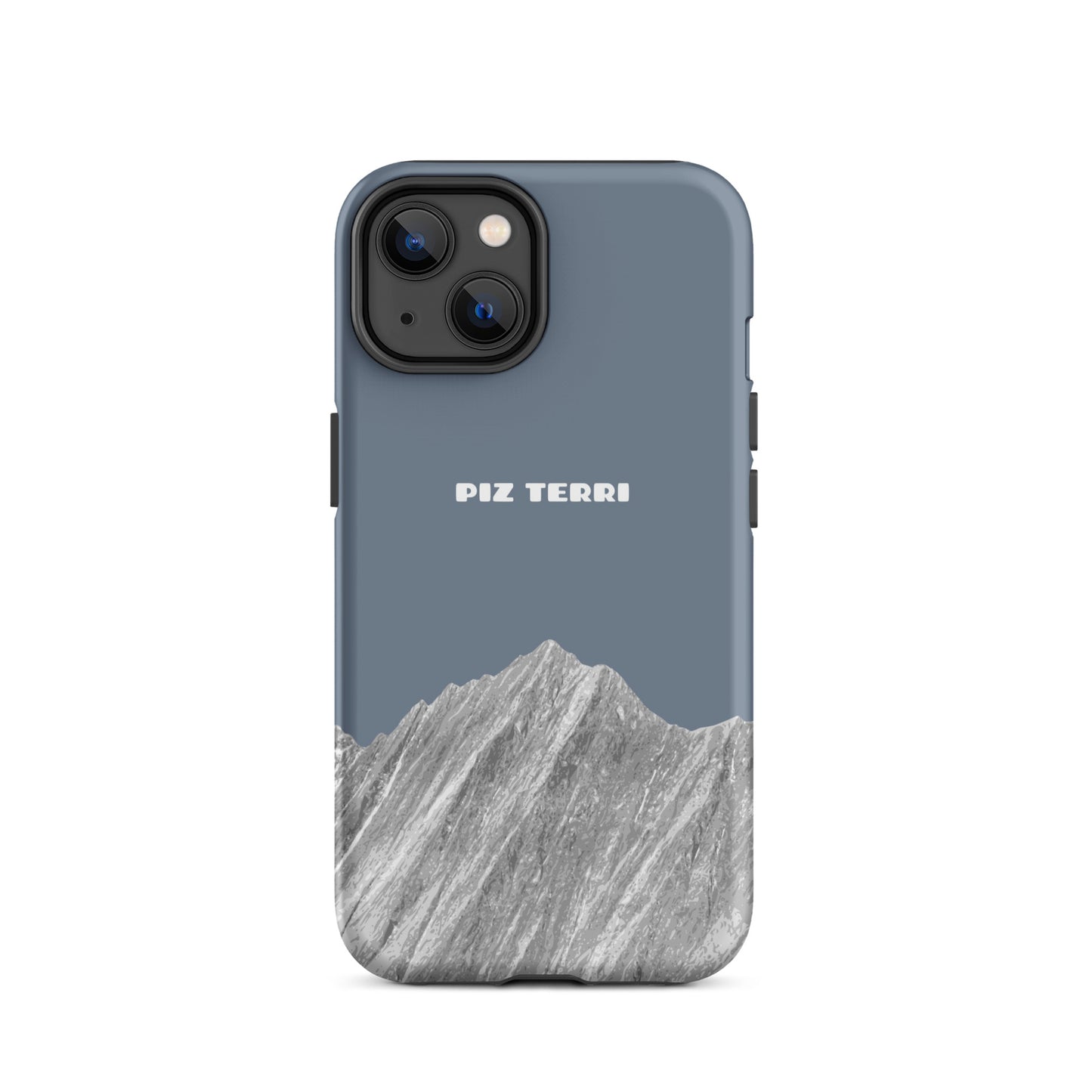 Handyhülle für iPhone in Schiefergrau mit mattem Finish, Piz Terri Design, Vorderansicht.