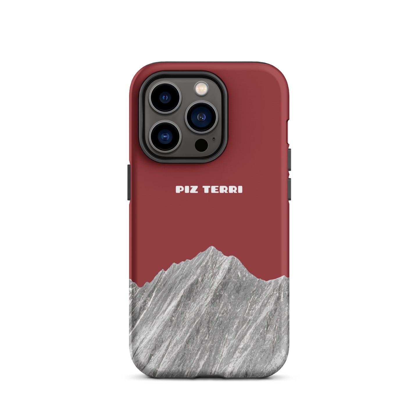 Robuste iPhone Hülle in Rot mit Piz Terri Motiv, matt, für iPhone 14 Pro, Vorderansicht