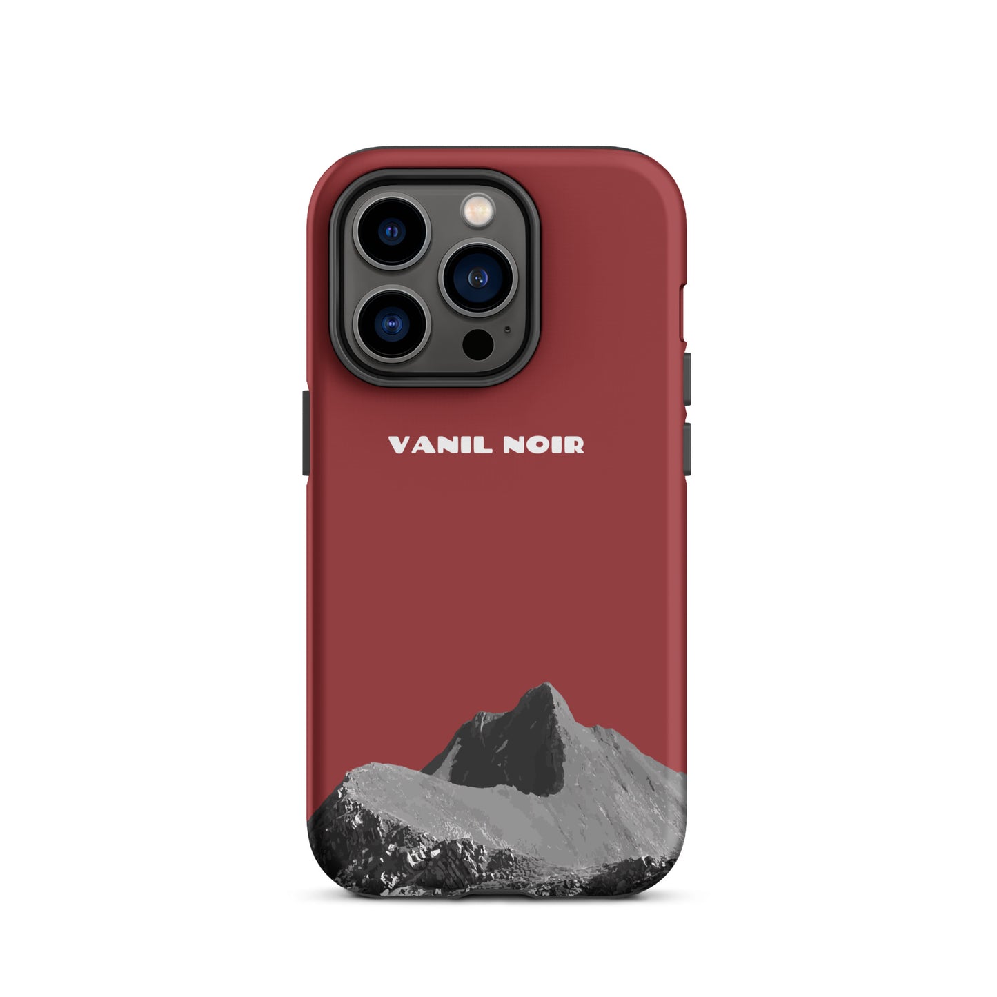 Rote iPhone 14 Pro Handyhülle mit Vanil Noir Design, mattierte Oberfläche, präzise Aussparungen, robustes Material.