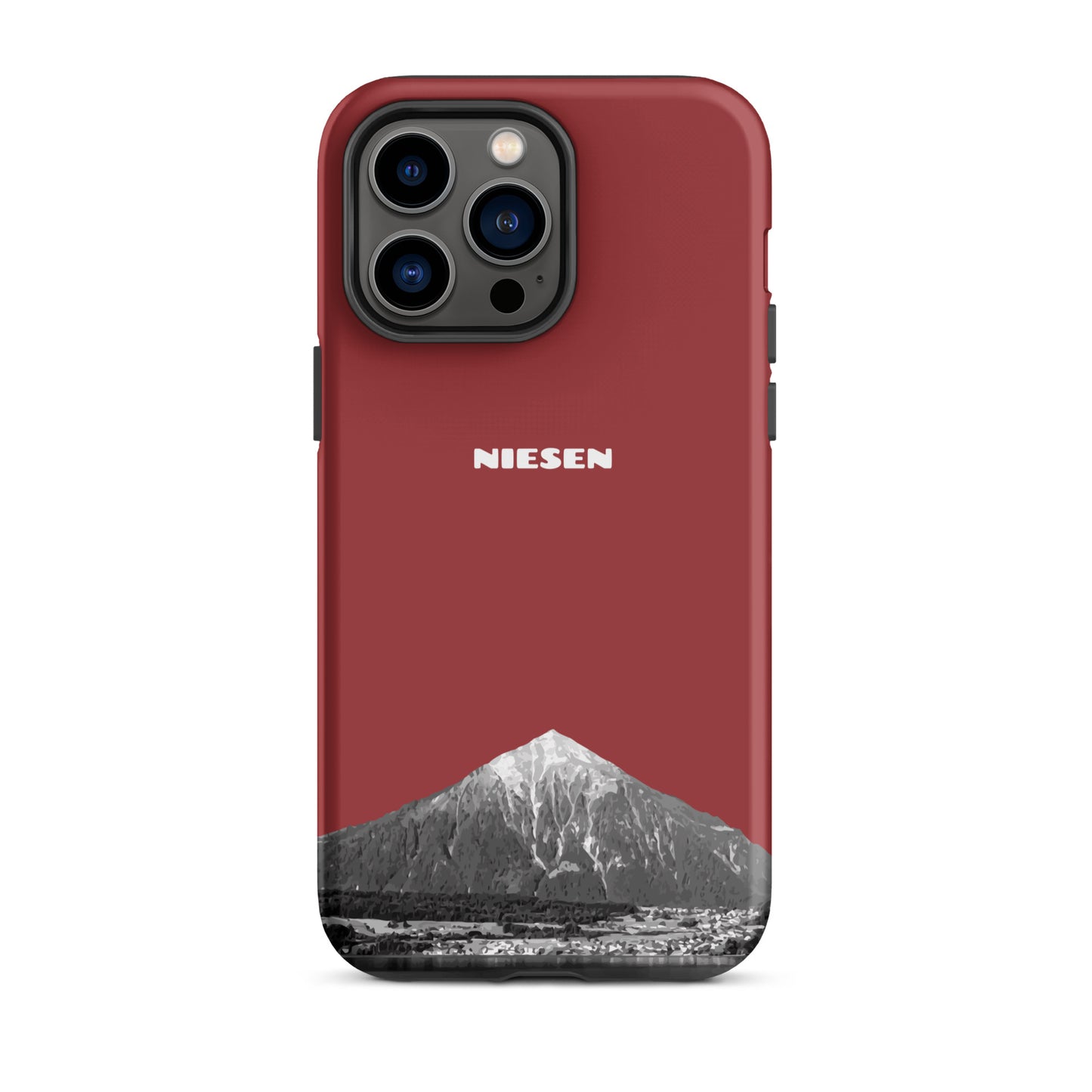 Rote iPhone 14 Pro Max Hülle mit Niesen-Motiv, matt, stoßfest, präzise Aussparungen.