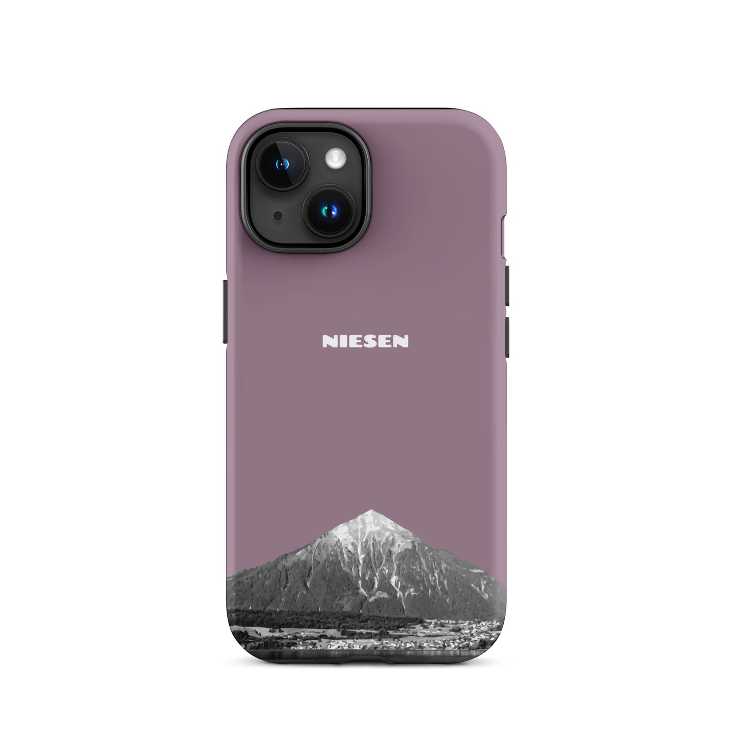 Pastellviolette iPhone 15 Hülle mit Niesen-Motiv, matt, stoßfest, präzise Aussparungen