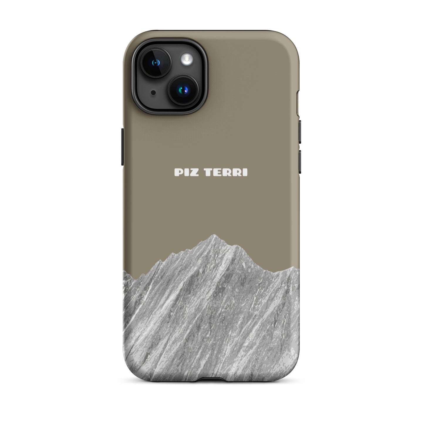 Graubraune iPhone Hülle mit Piz Terri Motiv, matt, für iPhone 15 Plus