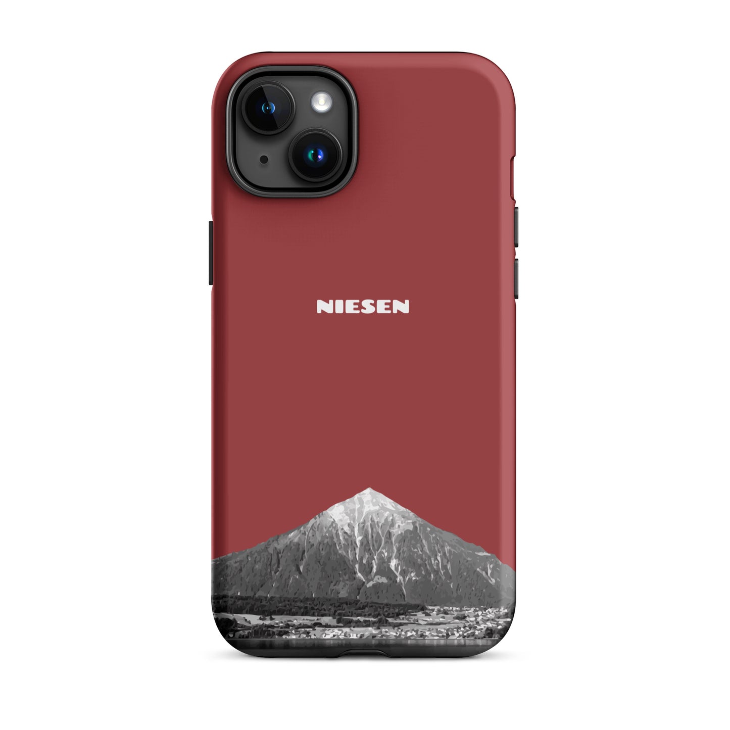 Rote iPhone 15 Plus Handyhülle mit Niesen-Motiv, matt, stoßfest, präzise Aussparungen