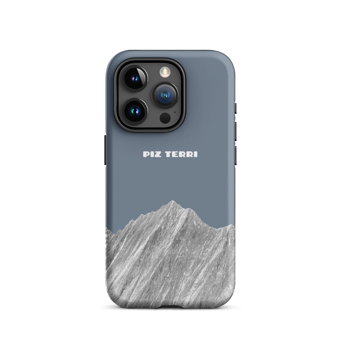 Stoßfeste iPhone 15 Pro Hülle in Schiefergrau mit mattem Finish, Piz Terri Design.