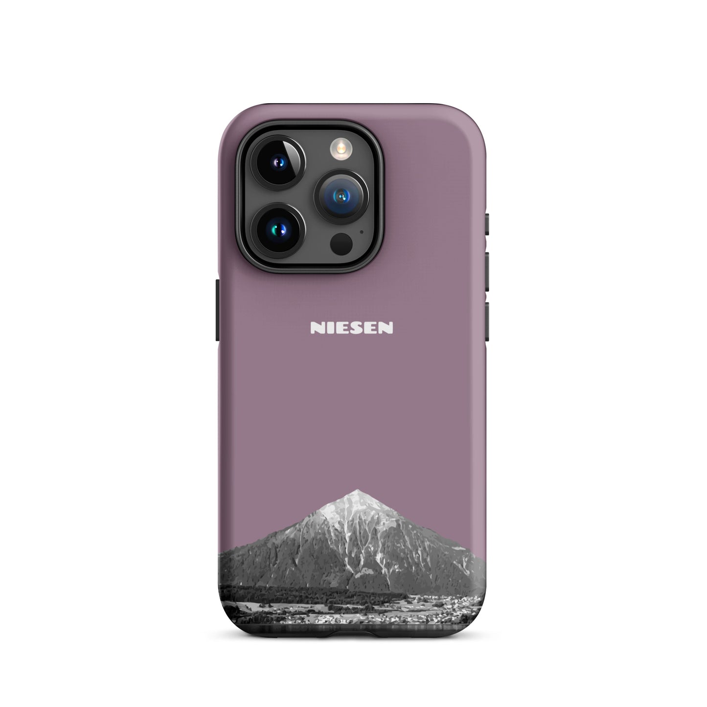 Matte iPhone 15 Pro Handyhülle in Pastellviolett mit Niesen-Motiv aus dem Berner Oberland