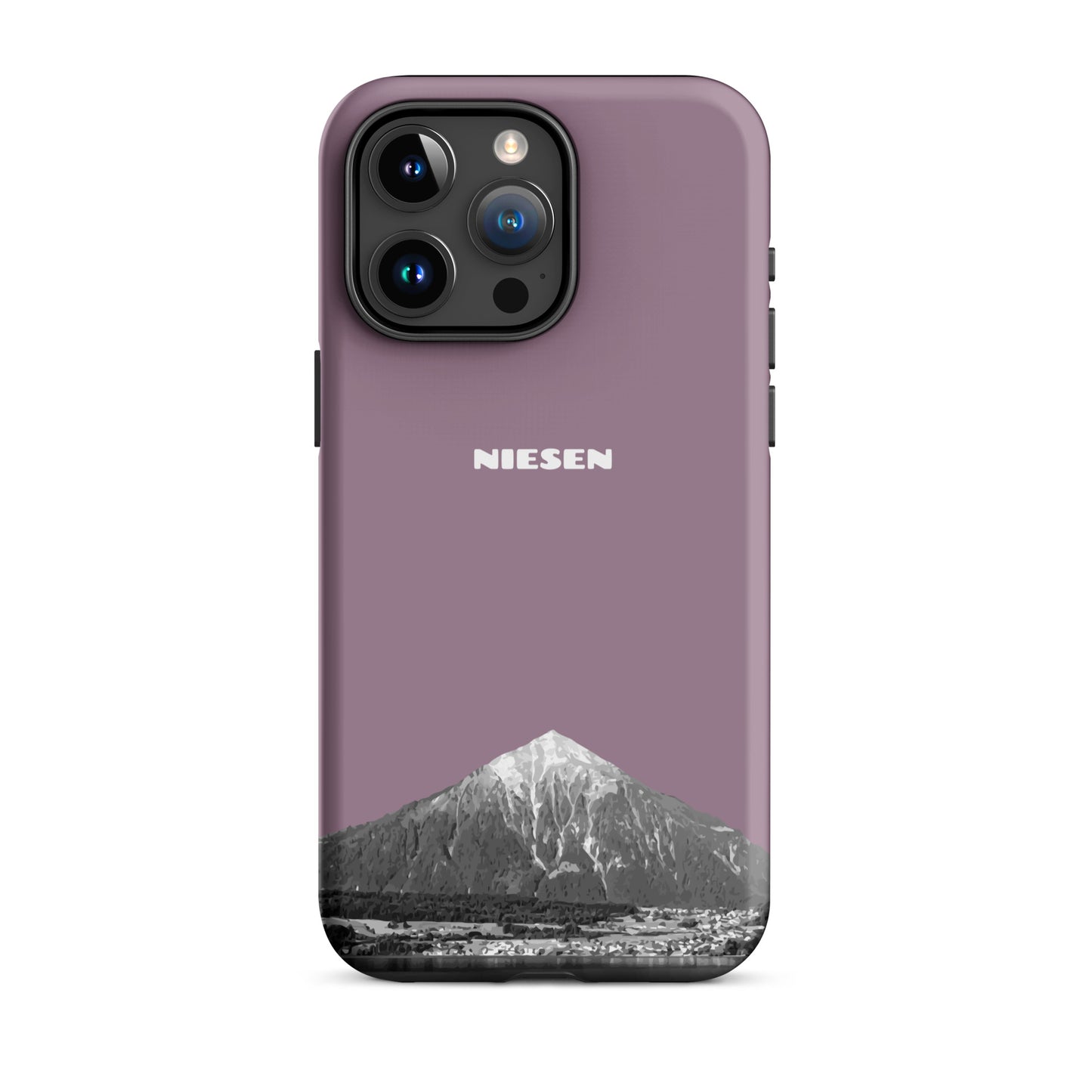 Pastellviolette iPhone 15 Pro Max Hülle mit Niesen-Motiv, matt, stoßfest
