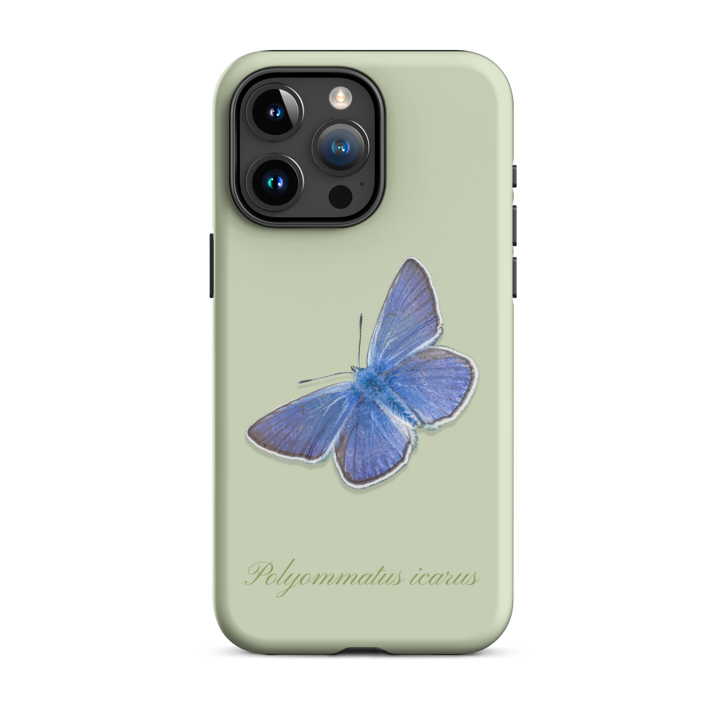 Matte Handyhülle für iPhone 15 Pro Max in Hellgrün, Bläuling Design, Vorderansicht