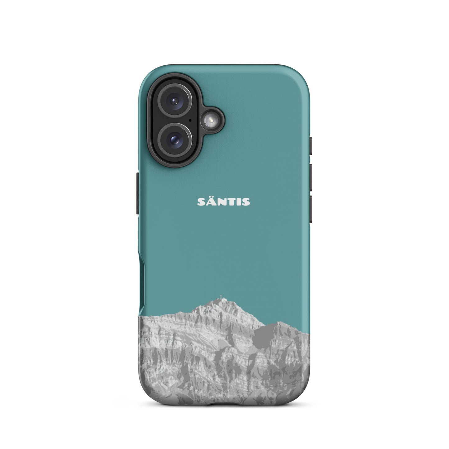 Matte iPhone 16 Hülle in Kadettenblau mit Säntis Motiv
