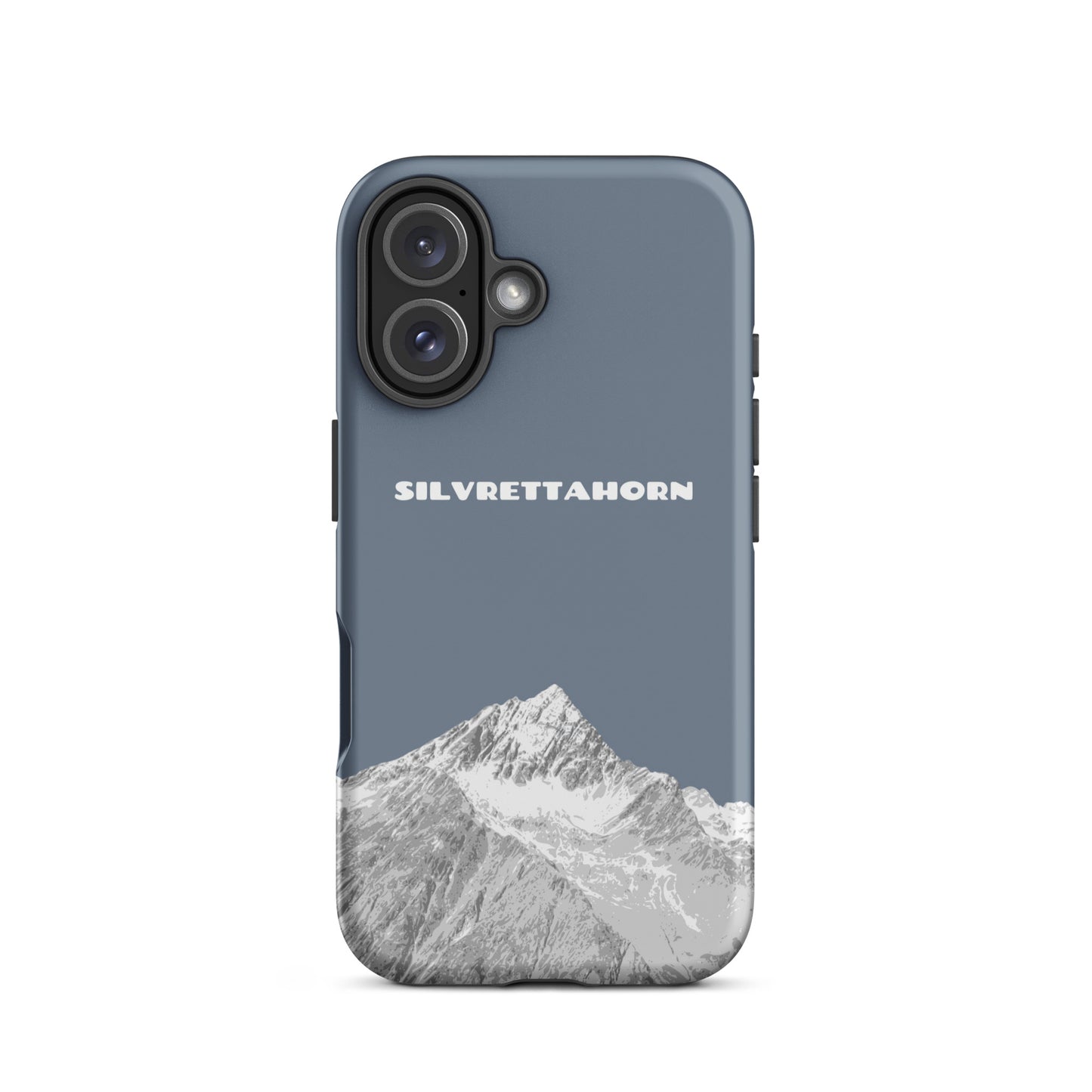 iPhone Handyhülle in Schiefergrau mit Silvrettahorn-Design, Vorderansicht