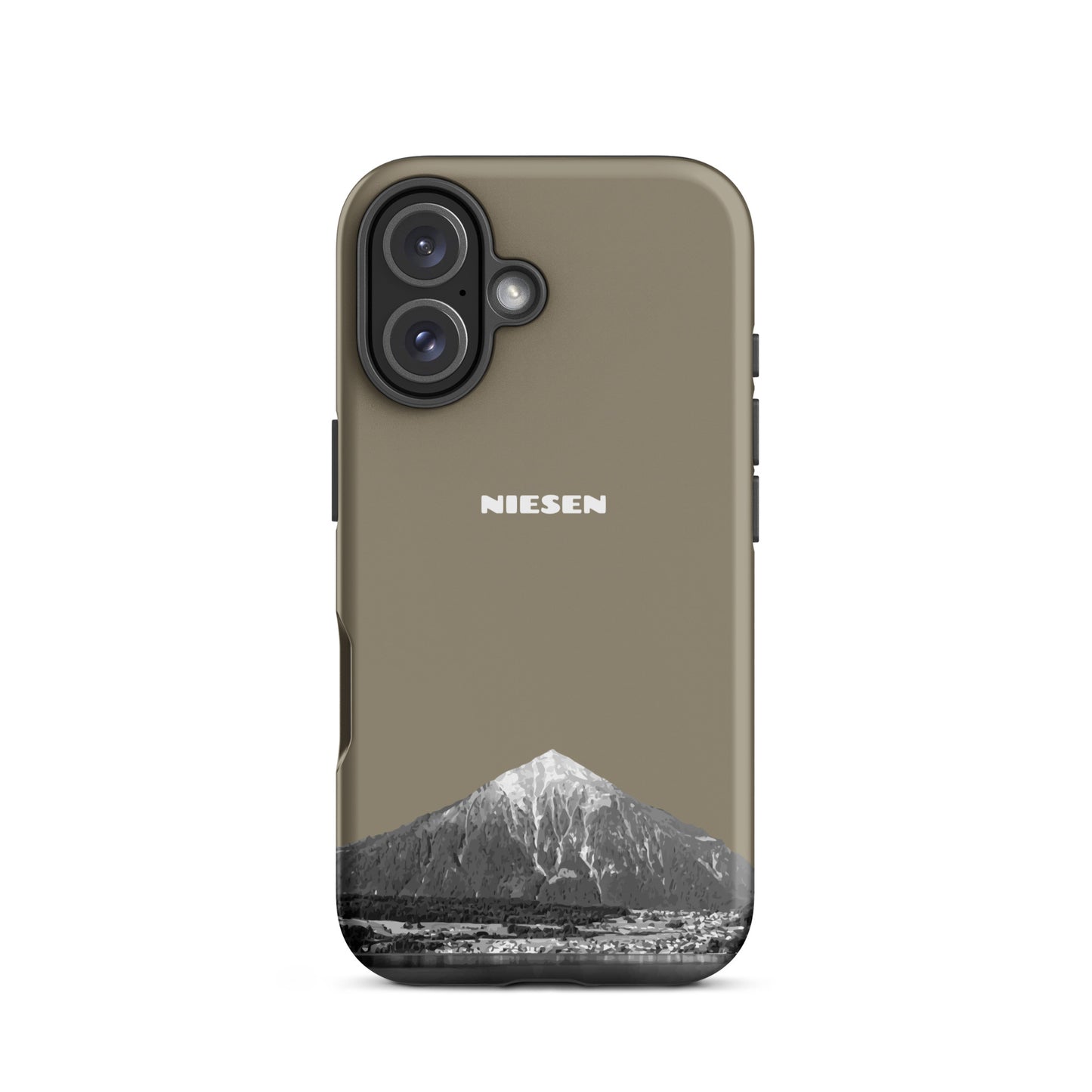 Graubraune iPhone 16 Handyhülle mit Niesen-Motiv, matt, stoßfest