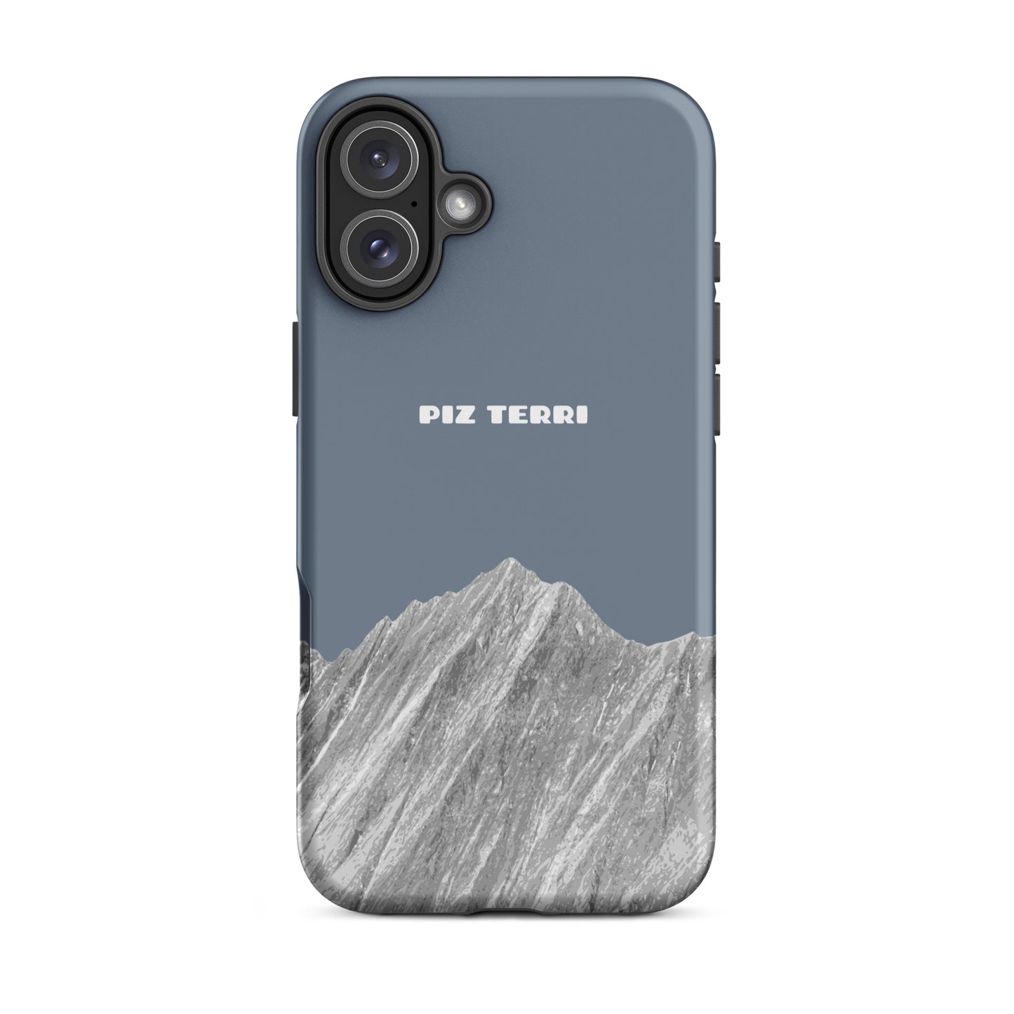 Robuste iPhone Hülle in Schiefergrau mit Piz Terri Design, mattierte Oberfläche